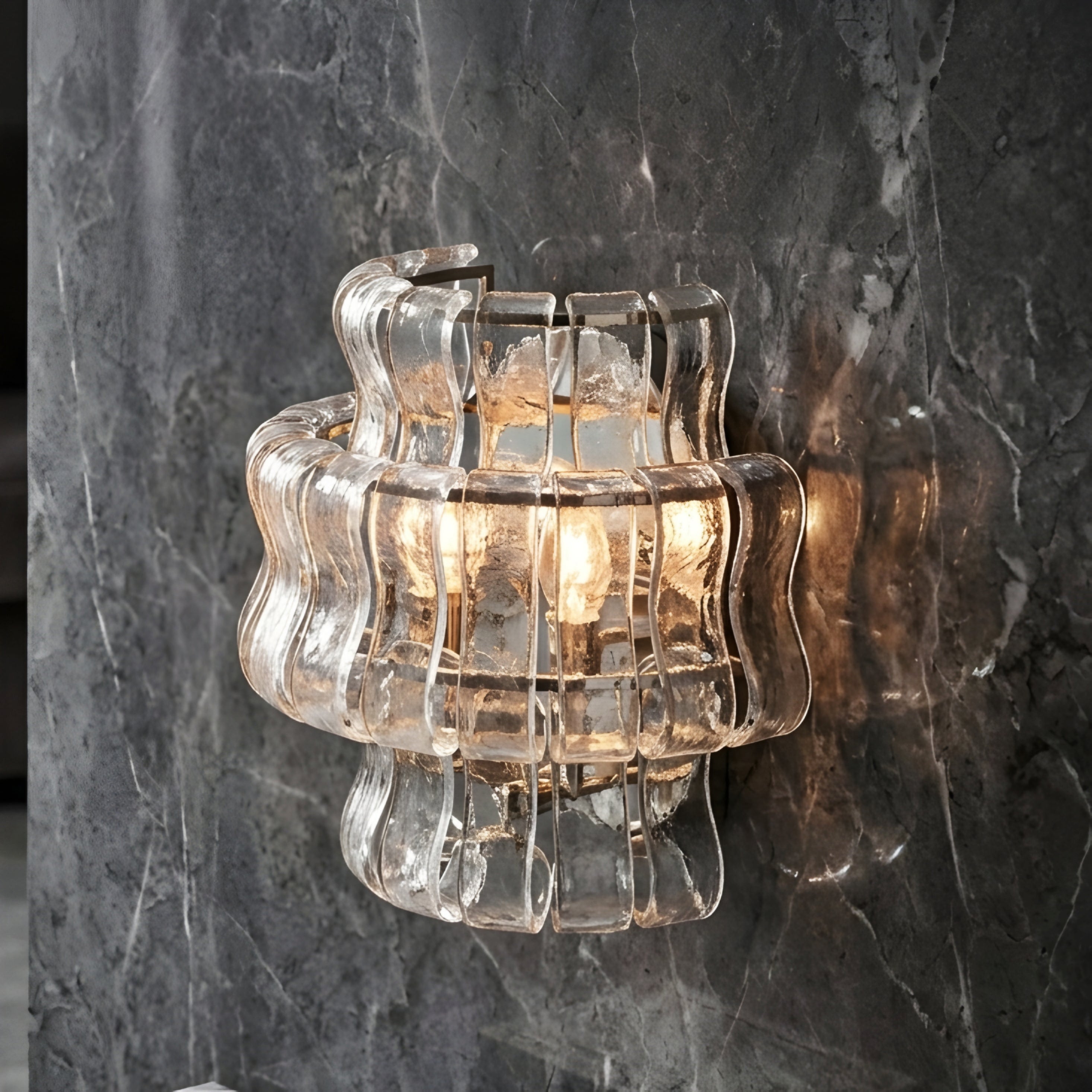 Ondulara Wave Wall Sconce – Textured Glass Decorative Lighting Bedroom Living Room Modern