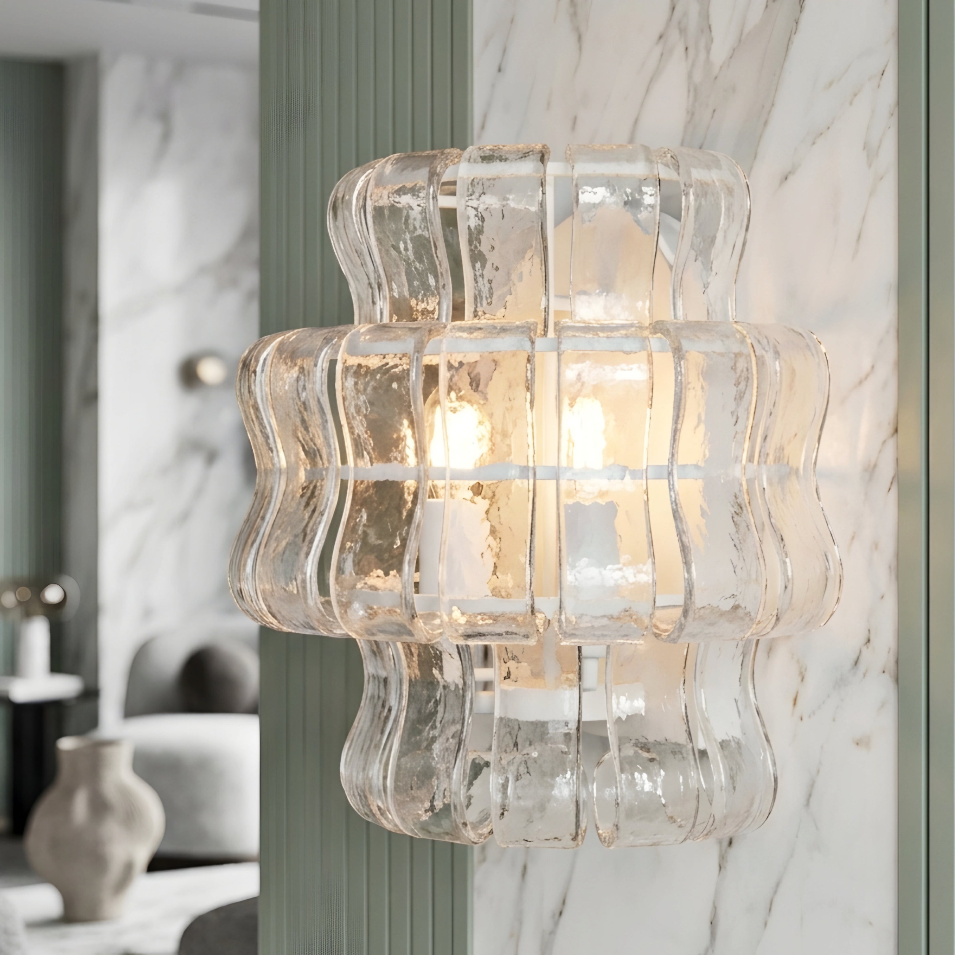 Ondulara Wave Wall Sconce – Textured Glass Decorative Lighting Bedroom Living Room Modern