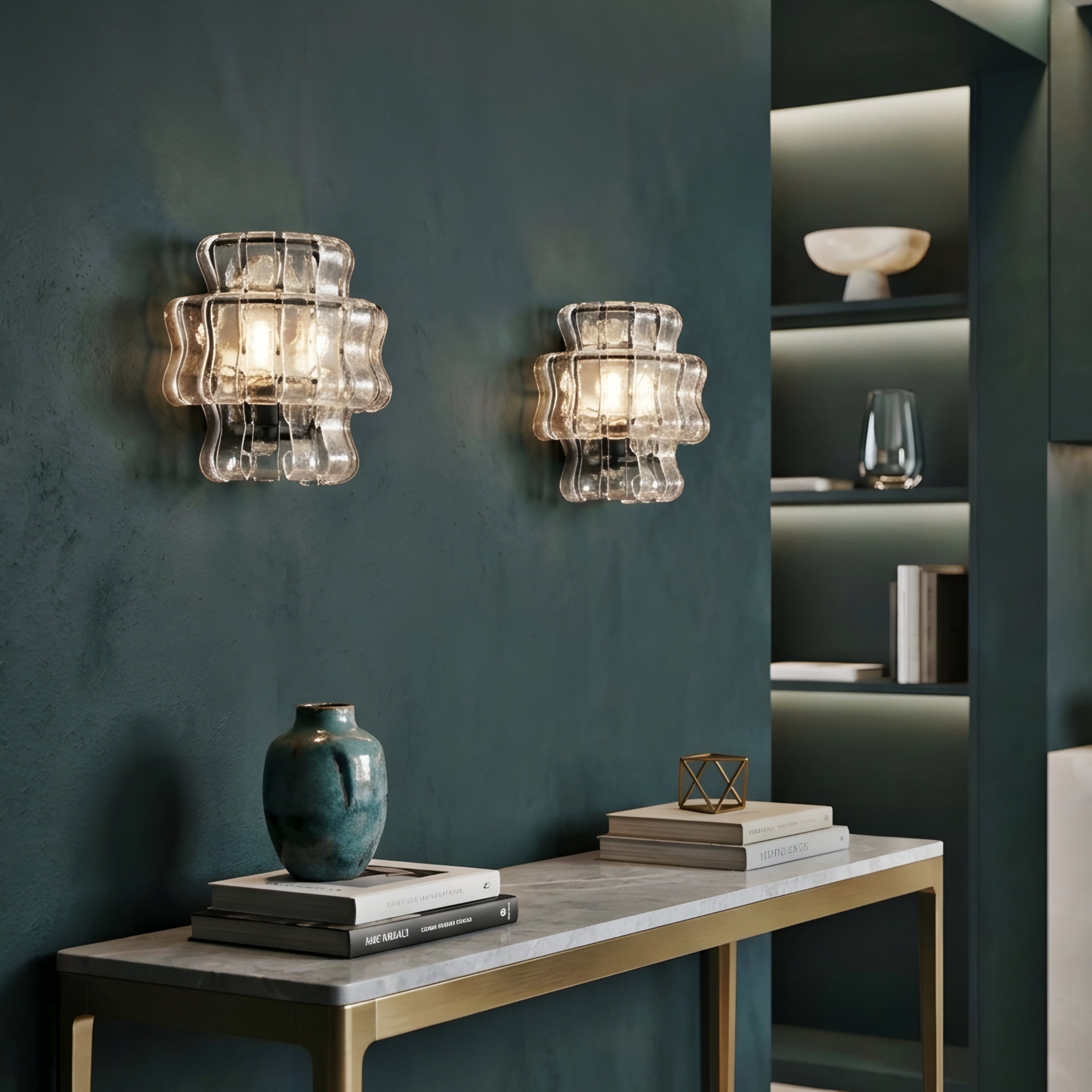 Ondulara Wave Wall Sconce – Textured Glass Decorative Lighting Bedroom Living Room Modern