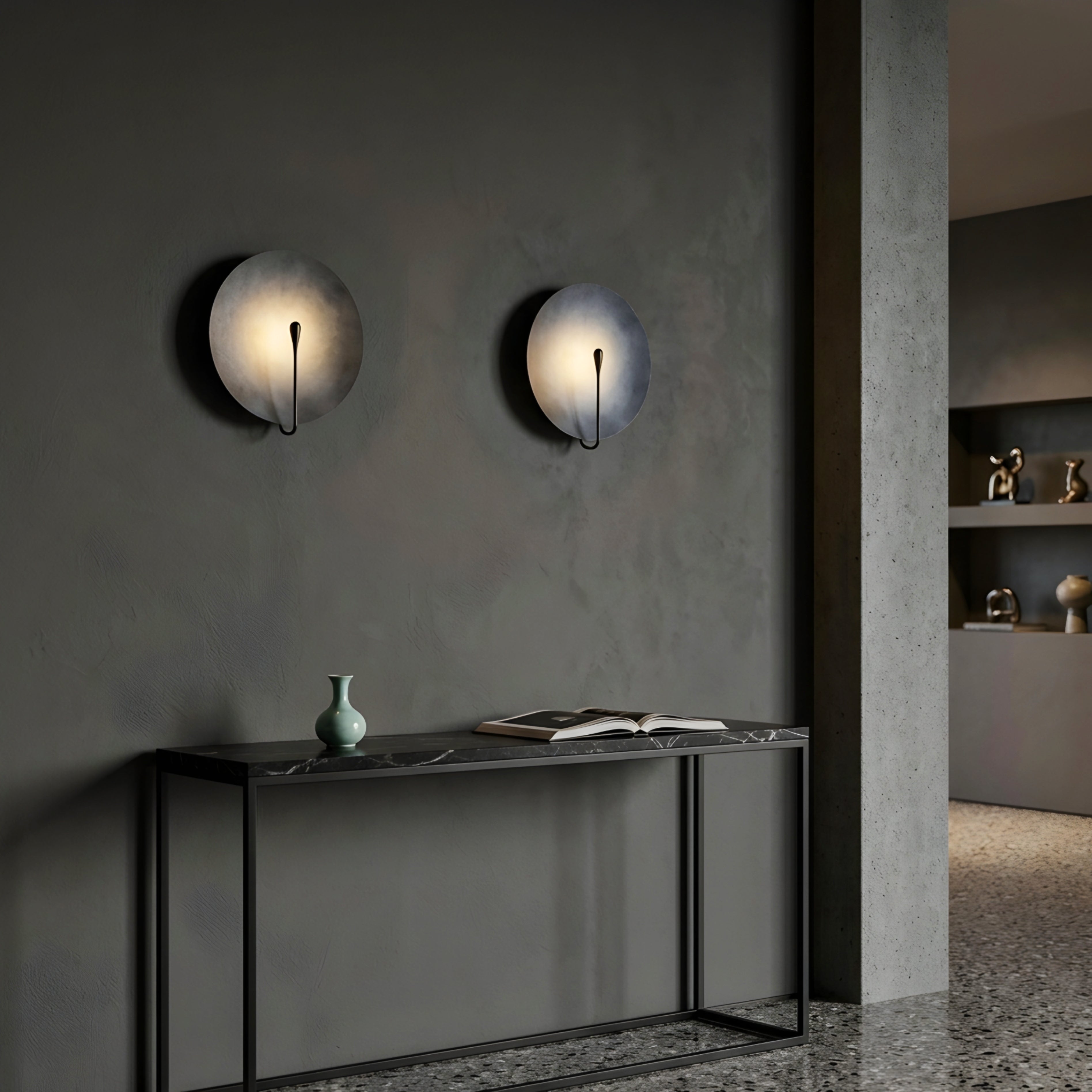 Eclipsen Disc Wall Sconce – LED Modern Decorative Lighting Black Round Textured Living Room Bedroom