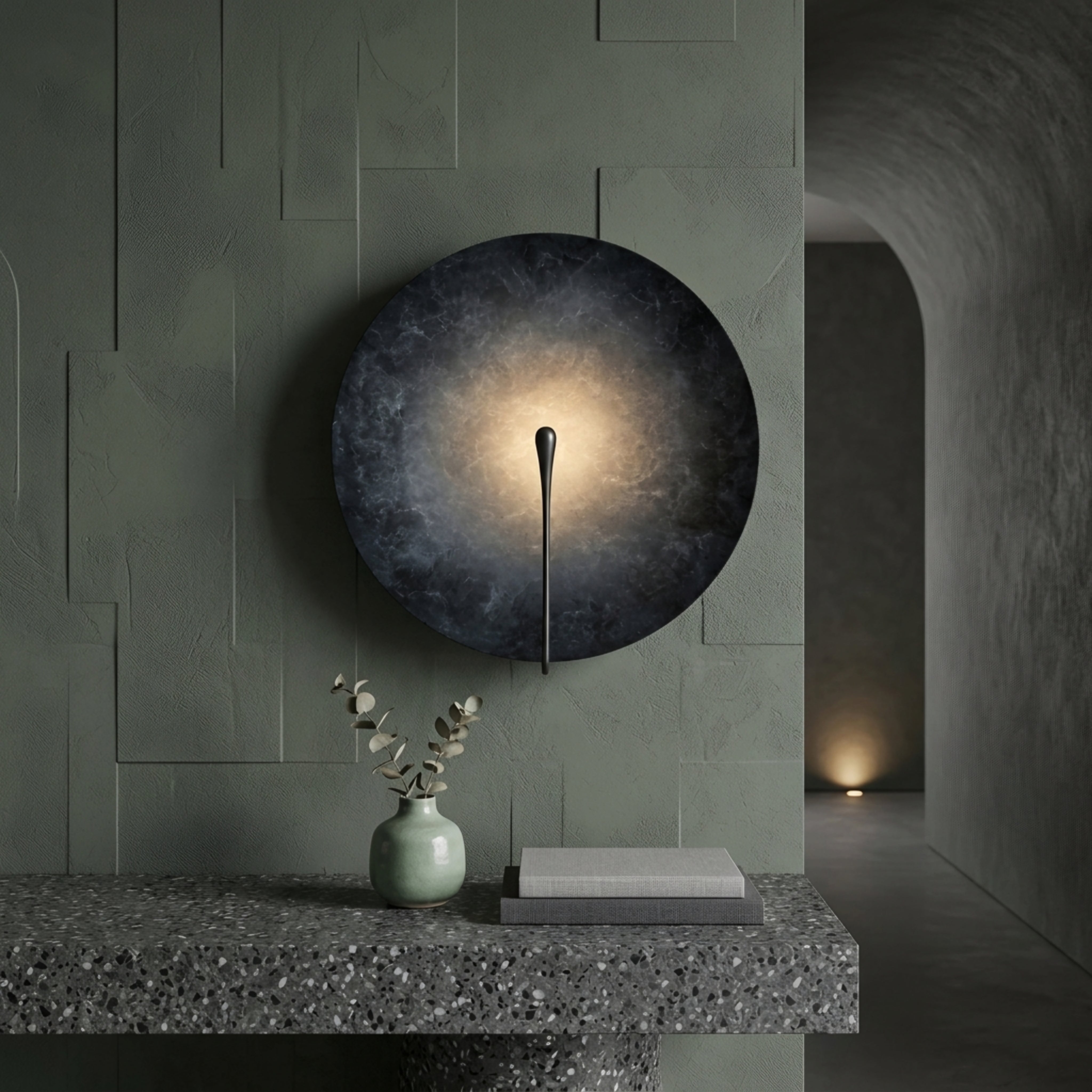 Eclipsen Disc Wall Sconce – LED Modern Decorative Lighting Black Round Textured Living Room Bedroom