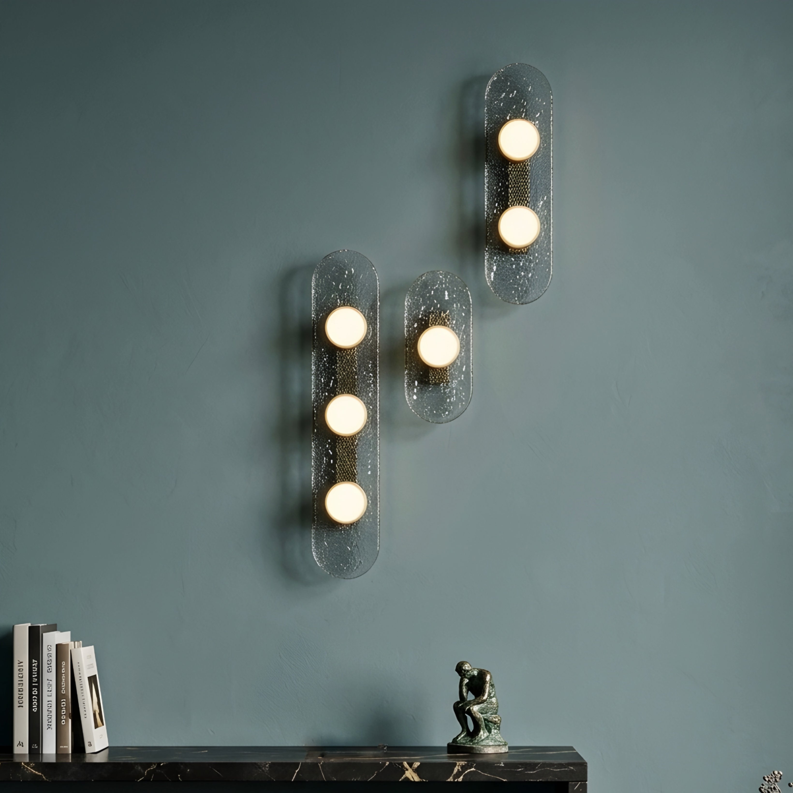 Glacien Triple Wall Sconce – Textured Glass Vanity Light Bathroom Bedroom Modern Decorative Lighting
