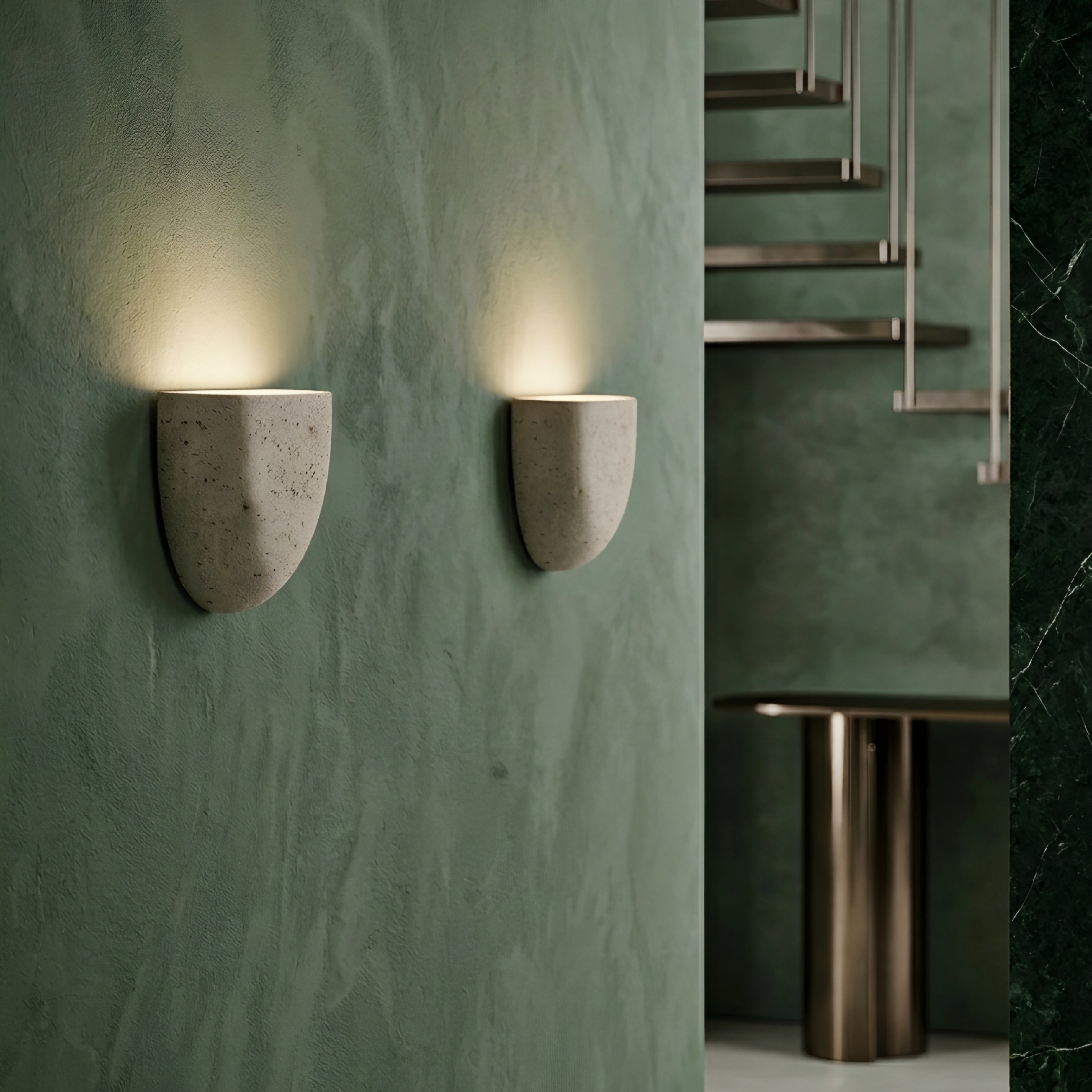 Tivara Bowl Wall Sconce – Travertine Stone Minimalist Modern Decorative Lighting Living Room Bedroom