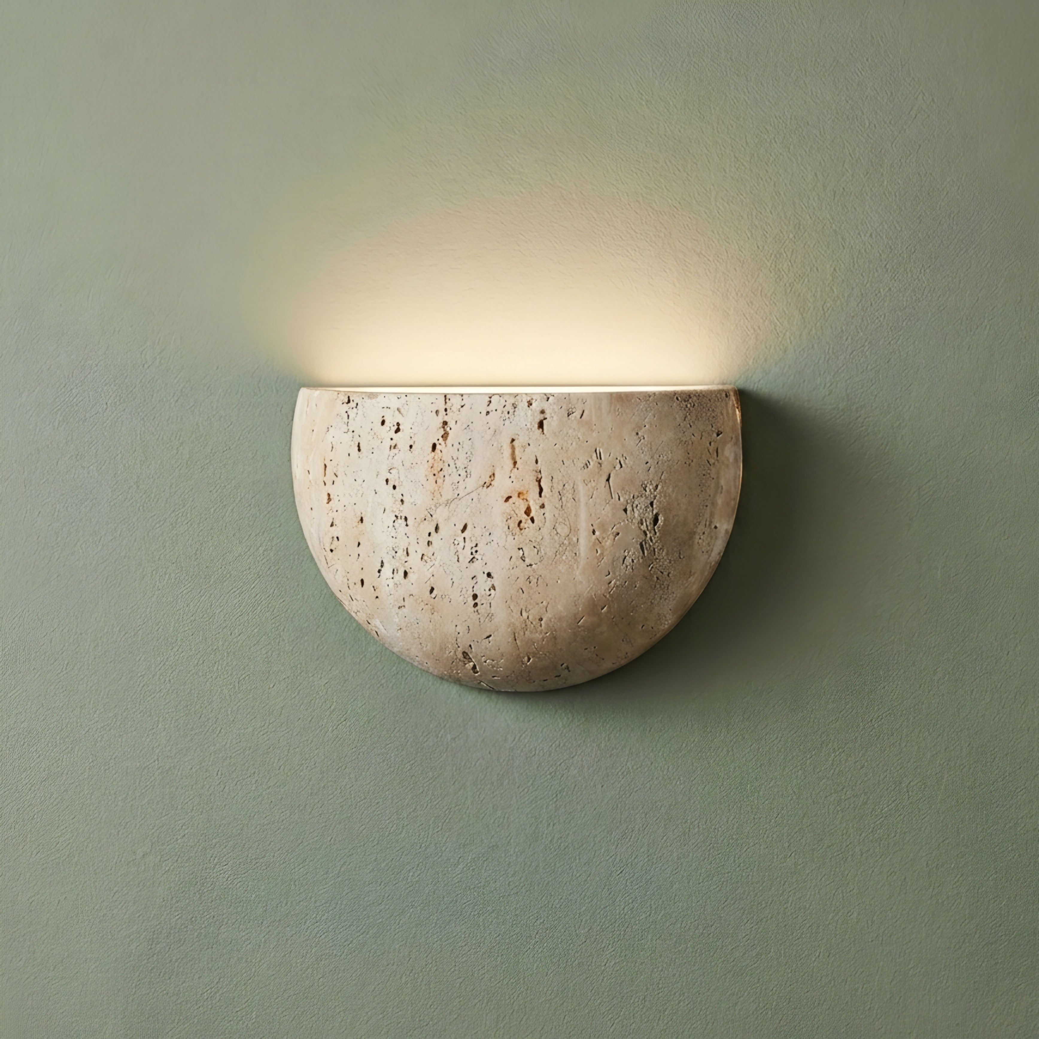 Tivara Bowl Wall Sconce – Travertine Stone Minimalist Modern Decorative Lighting Living Room Bedroom