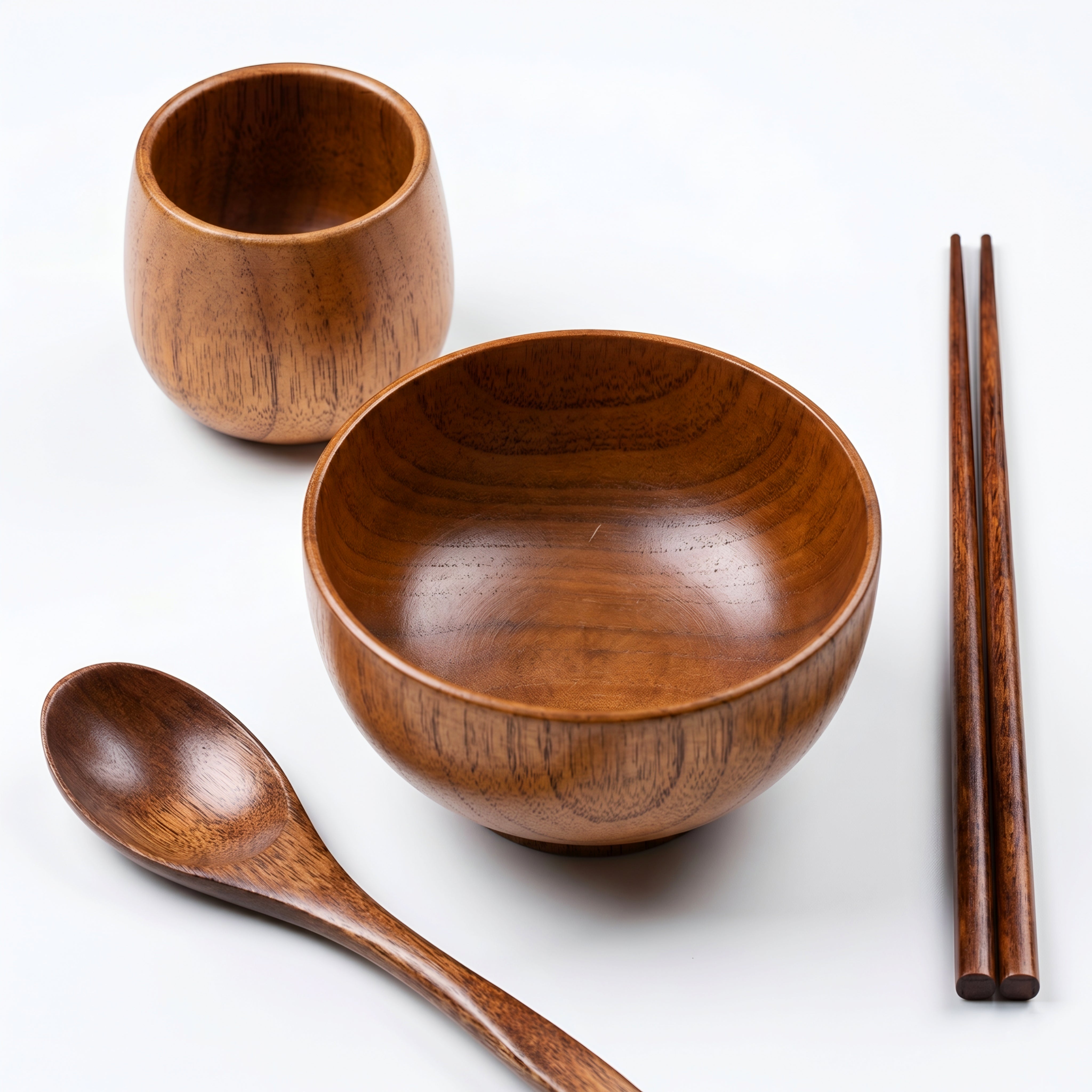 Kenzai Wooden Dinnerware Set – Handcrafted Natural Wood Bowl Spoon Chopsticks Japanese Tableware Set