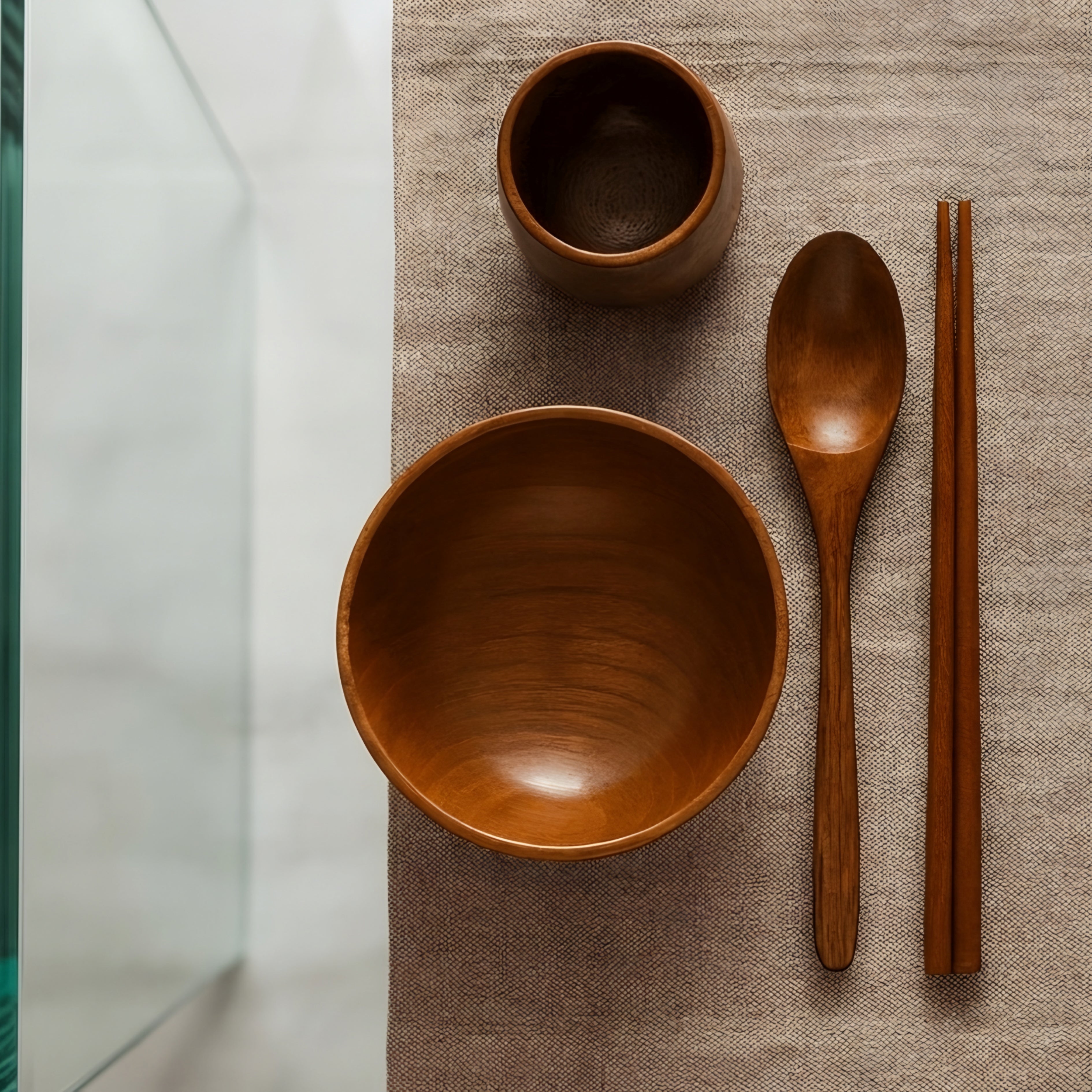 Kenzai Wooden Dinnerware Set – Handcrafted Natural Wood Bowl Spoon Chopsticks Japanese Tableware Set