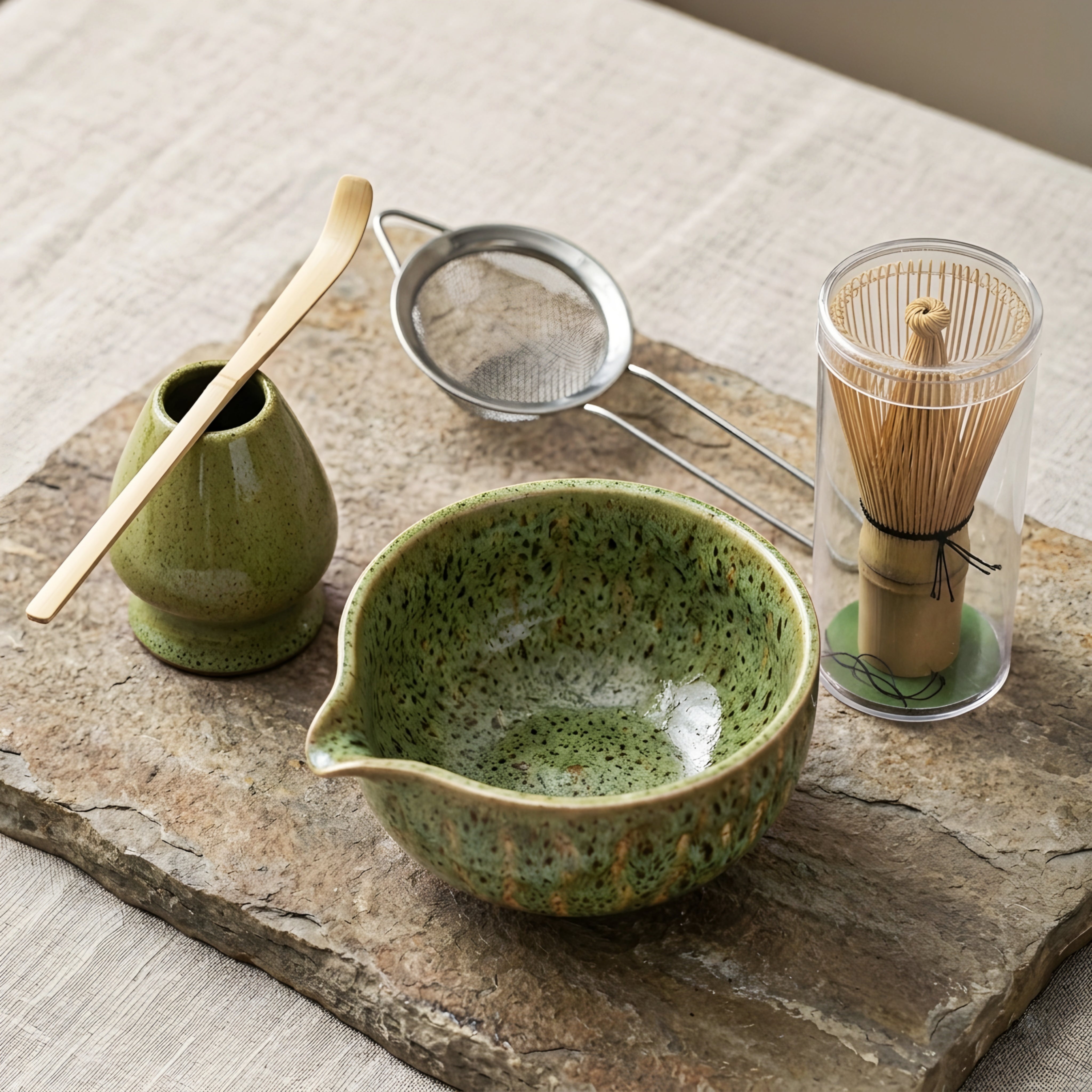 HanaKō Matcha Ceremony Set – 5-Piece Traditional Japanese Tea Kit Bamboo Whisk Bowl Strainer Scoop