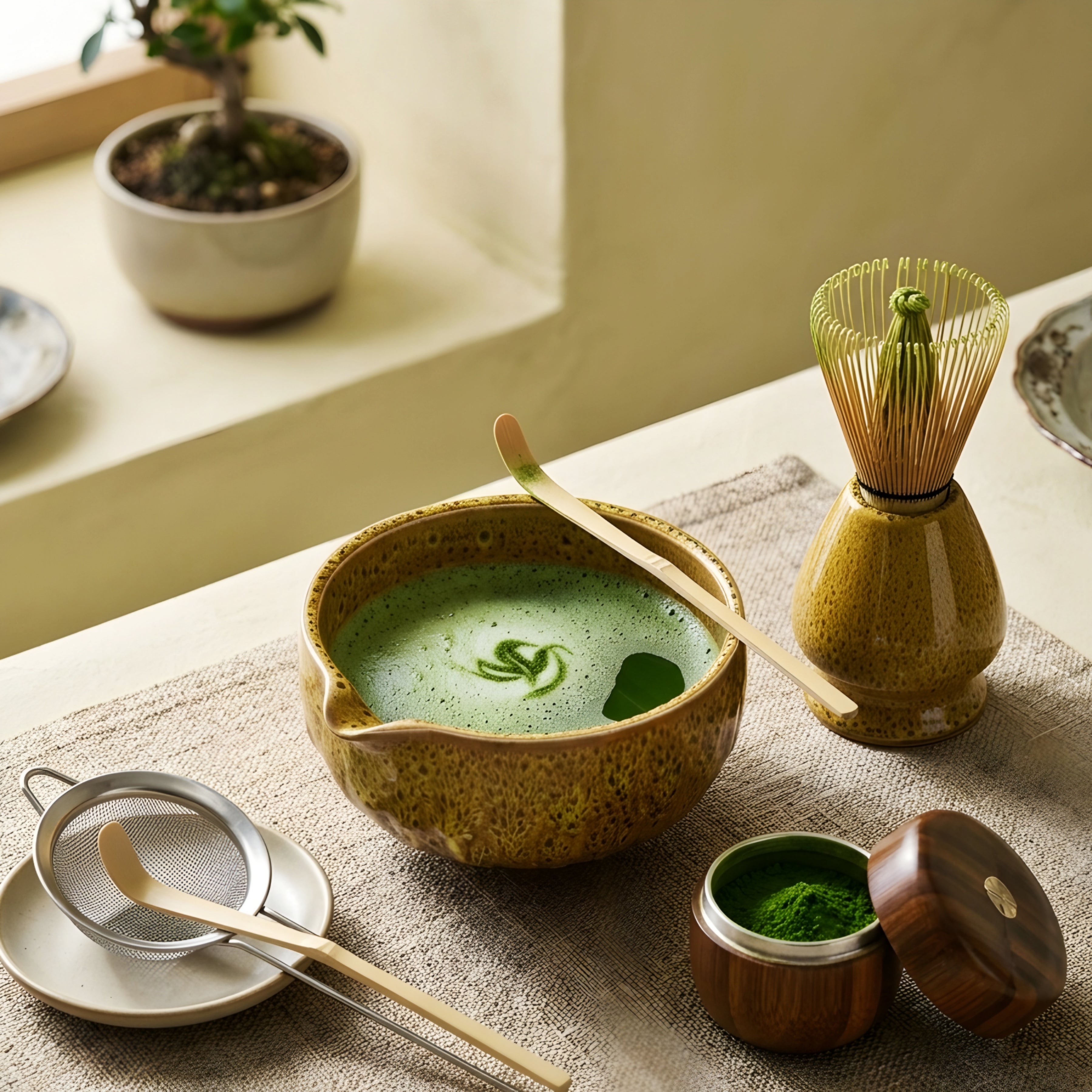 HanaKō Matcha Ceremony Set – 5-Piece Traditional Japanese Tea Kit Bamboo Whisk Bowl Strainer Scoop