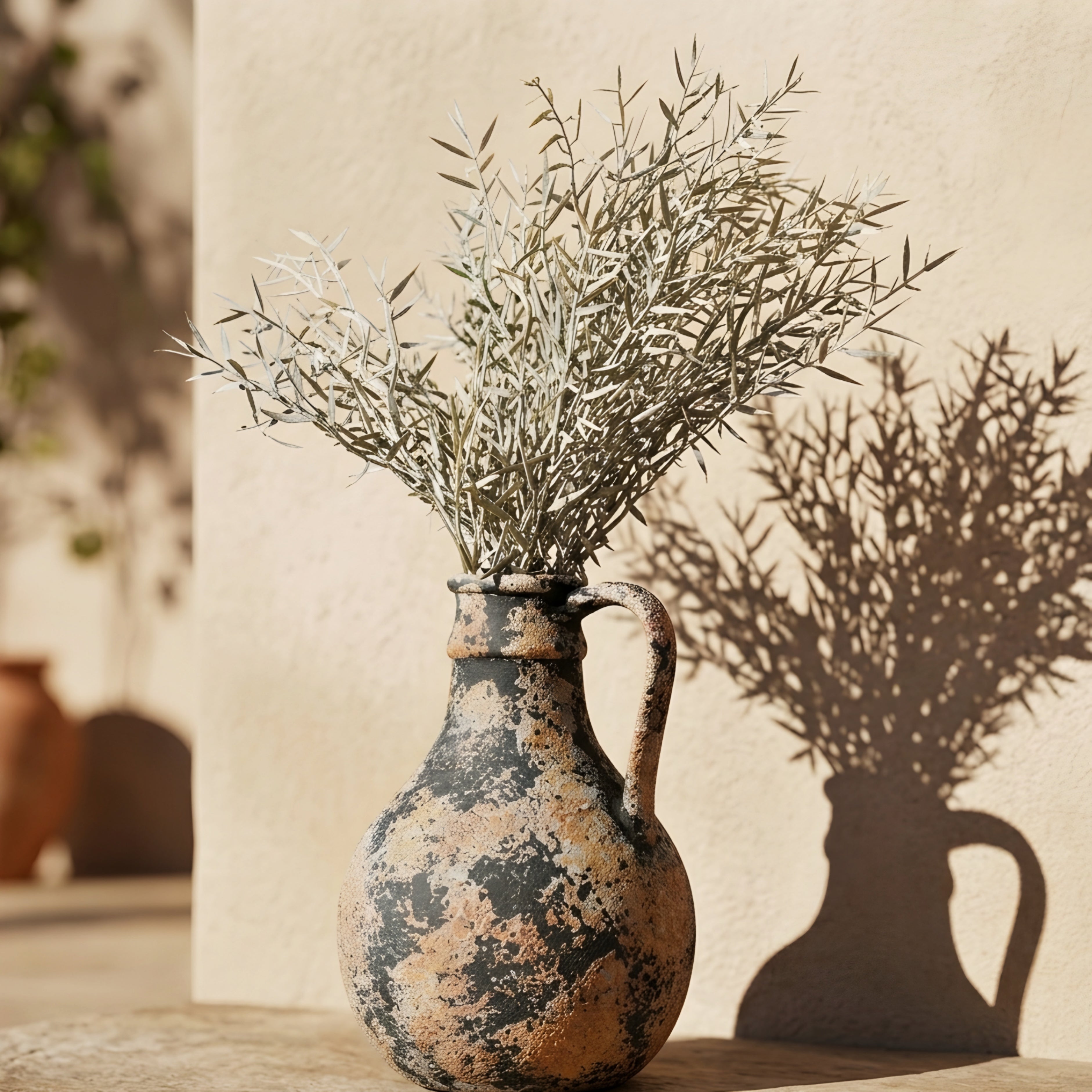 Terravox Ceramic Vase Set – Rustic Distressed Decorative Vase Handles Farmhouse Living Room Bedroom