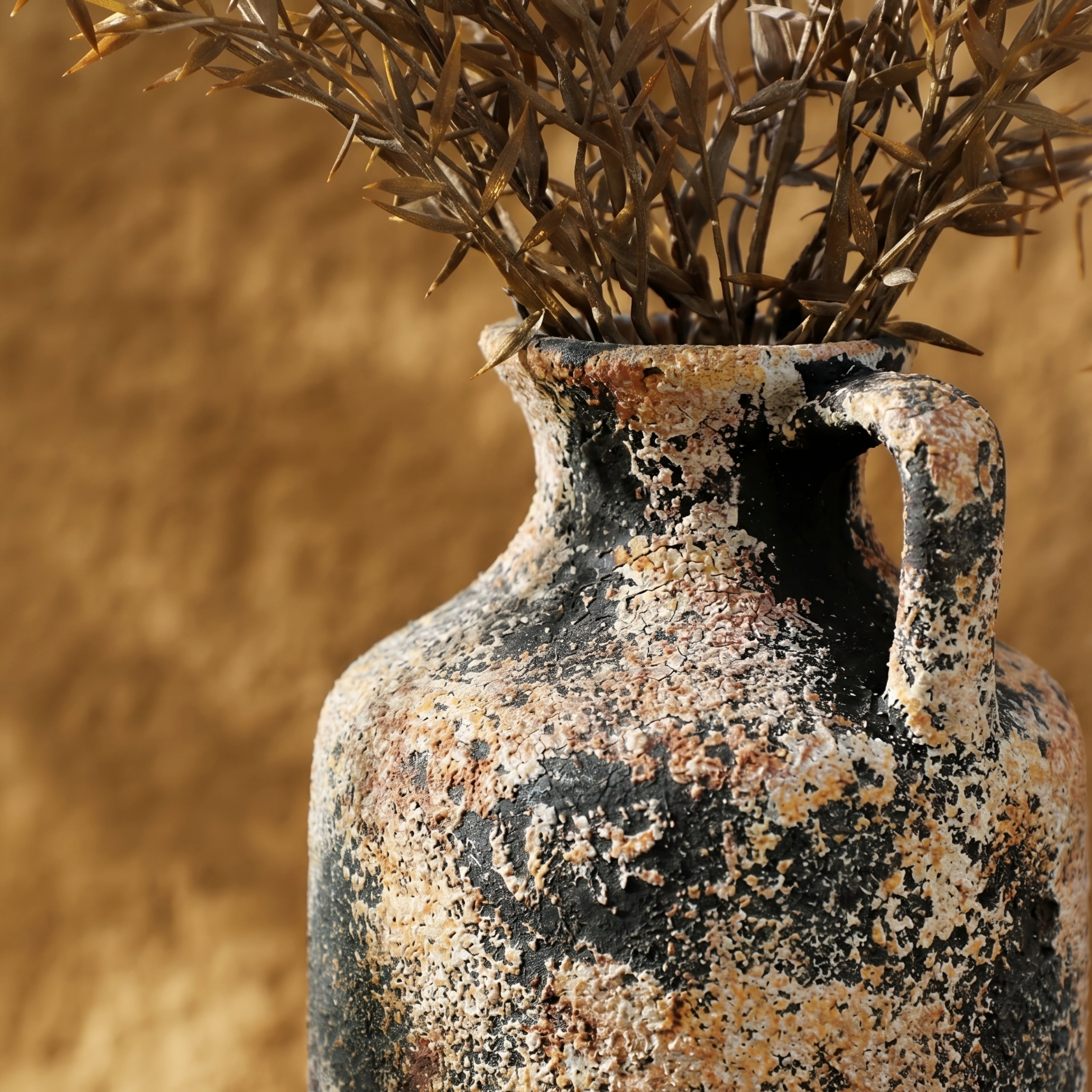 Terravox Ceramic Vase Set – Rustic Distressed Decorative Vase Handles Farmhouse Living Room Bedroom