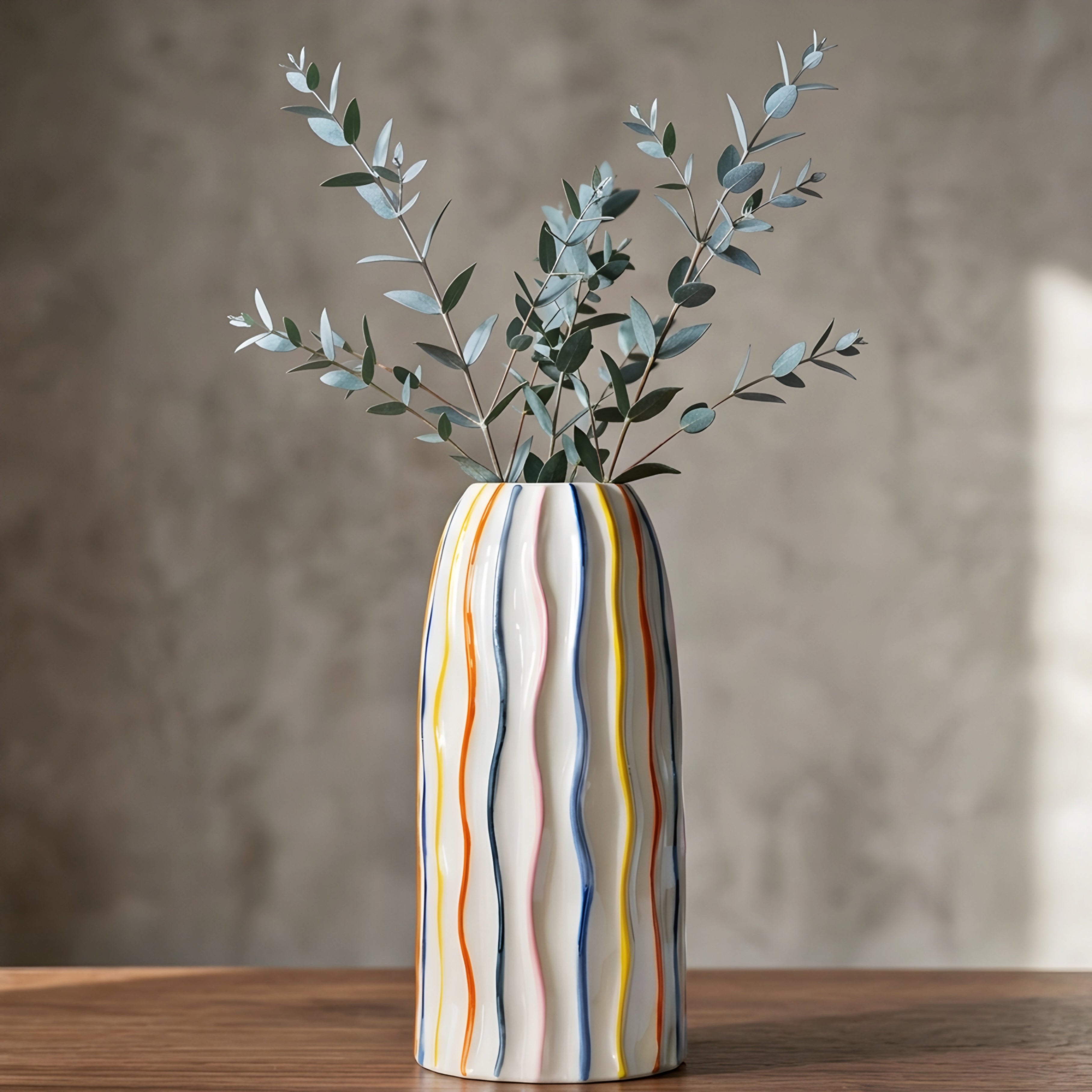 Rivoli Striped Ceramic Vase – Decorative Modern White Colorful Table Living Room Centerpiece Flower