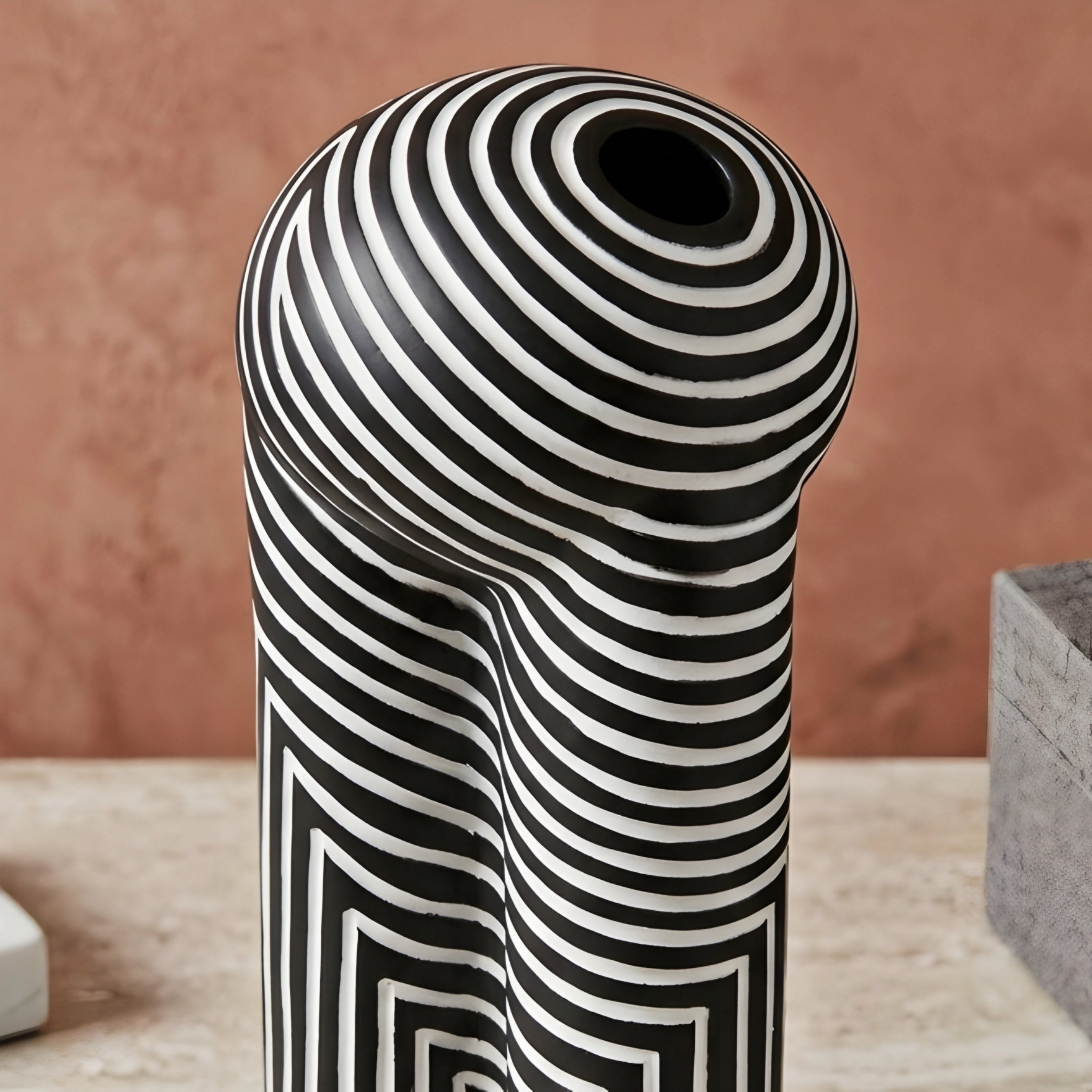 Stratum Decor Vase Set – Black White Striped Ceramic Decorative Vases Living Room Table Bedroom
