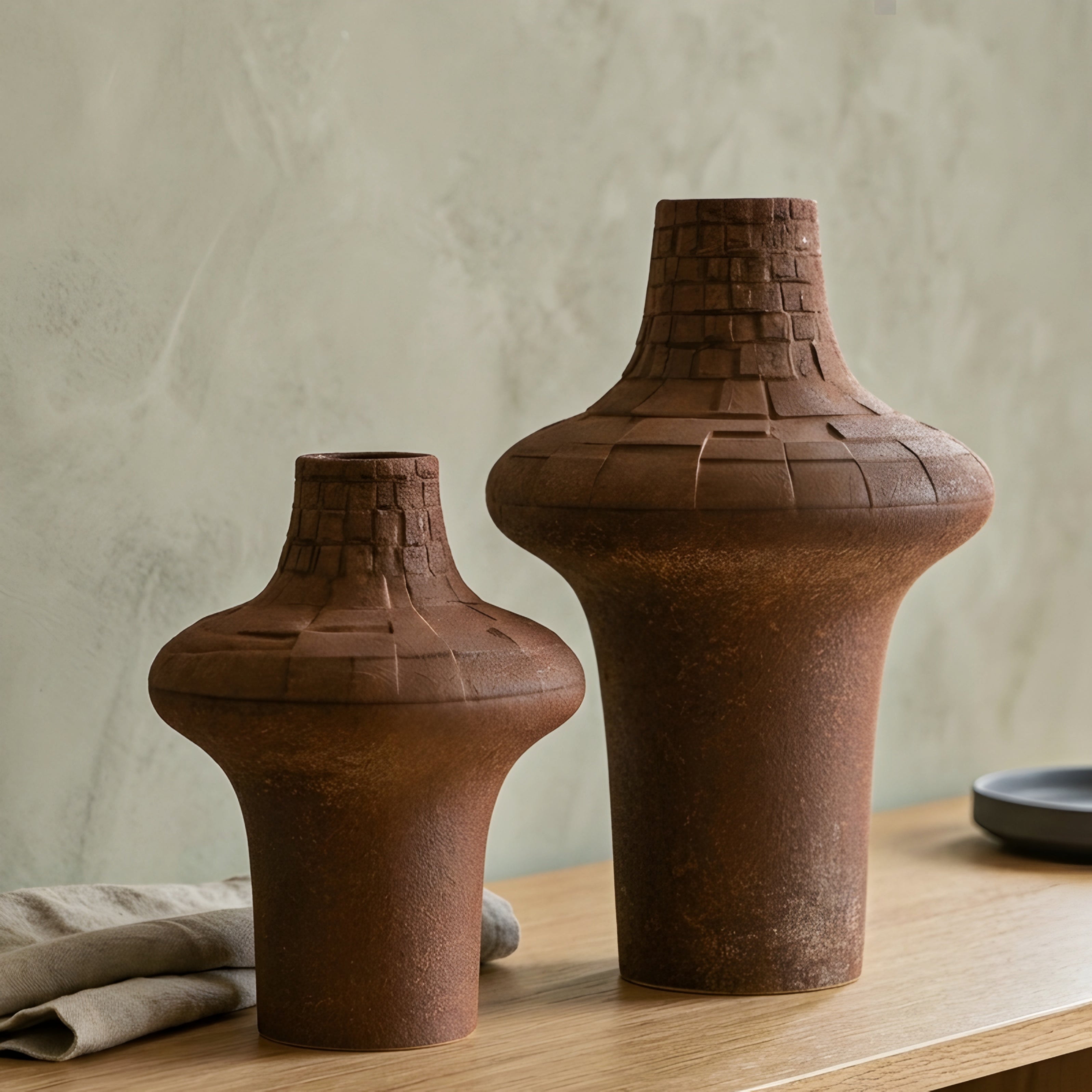 Terrix Textured Ceramic Vase – Rustic Terracotta Home Decor Vase Living Room Bedroom Entryway