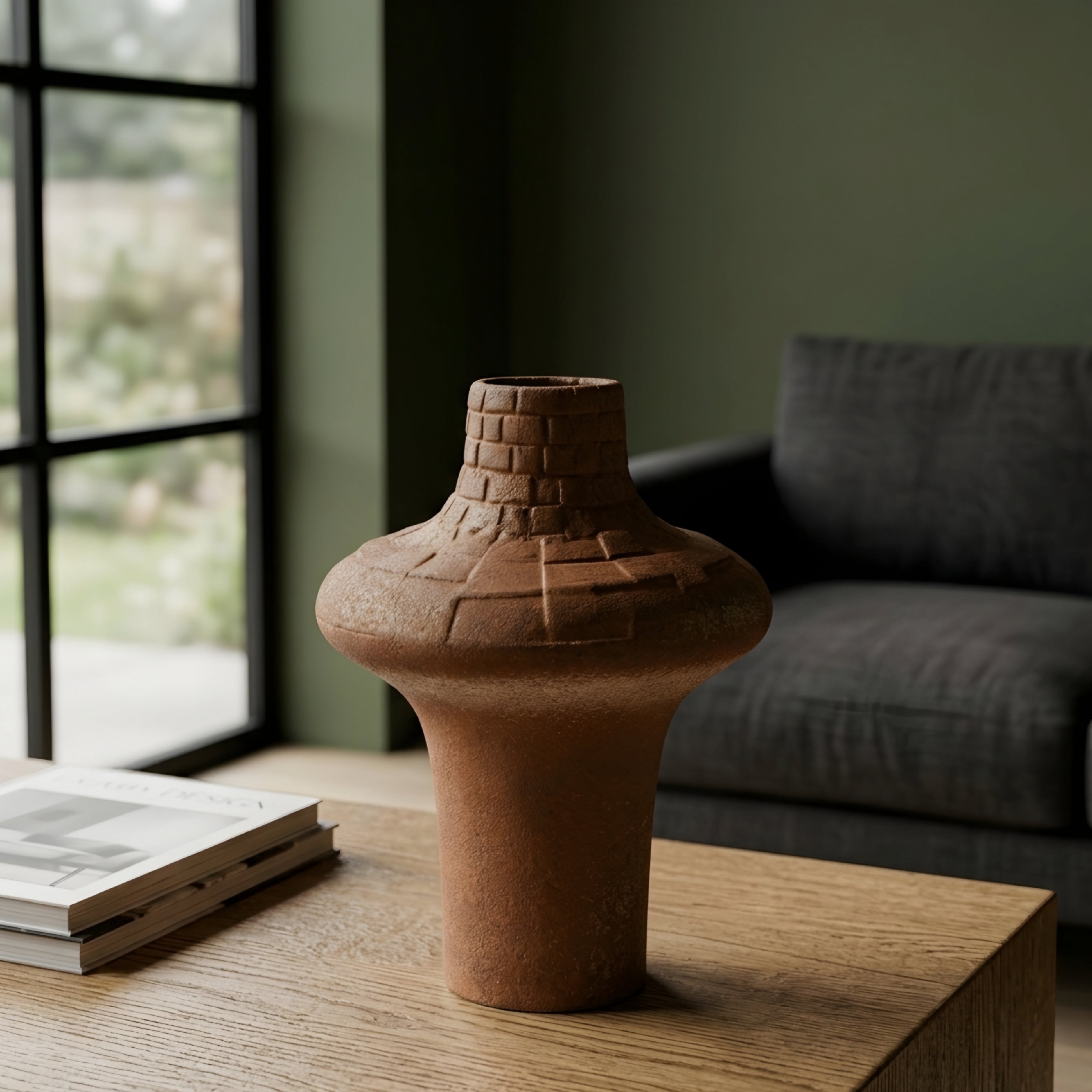 Terrix Textured Ceramic Vase – Rustic Terracotta Home Decor Vase Living Room Bedroom Entryway