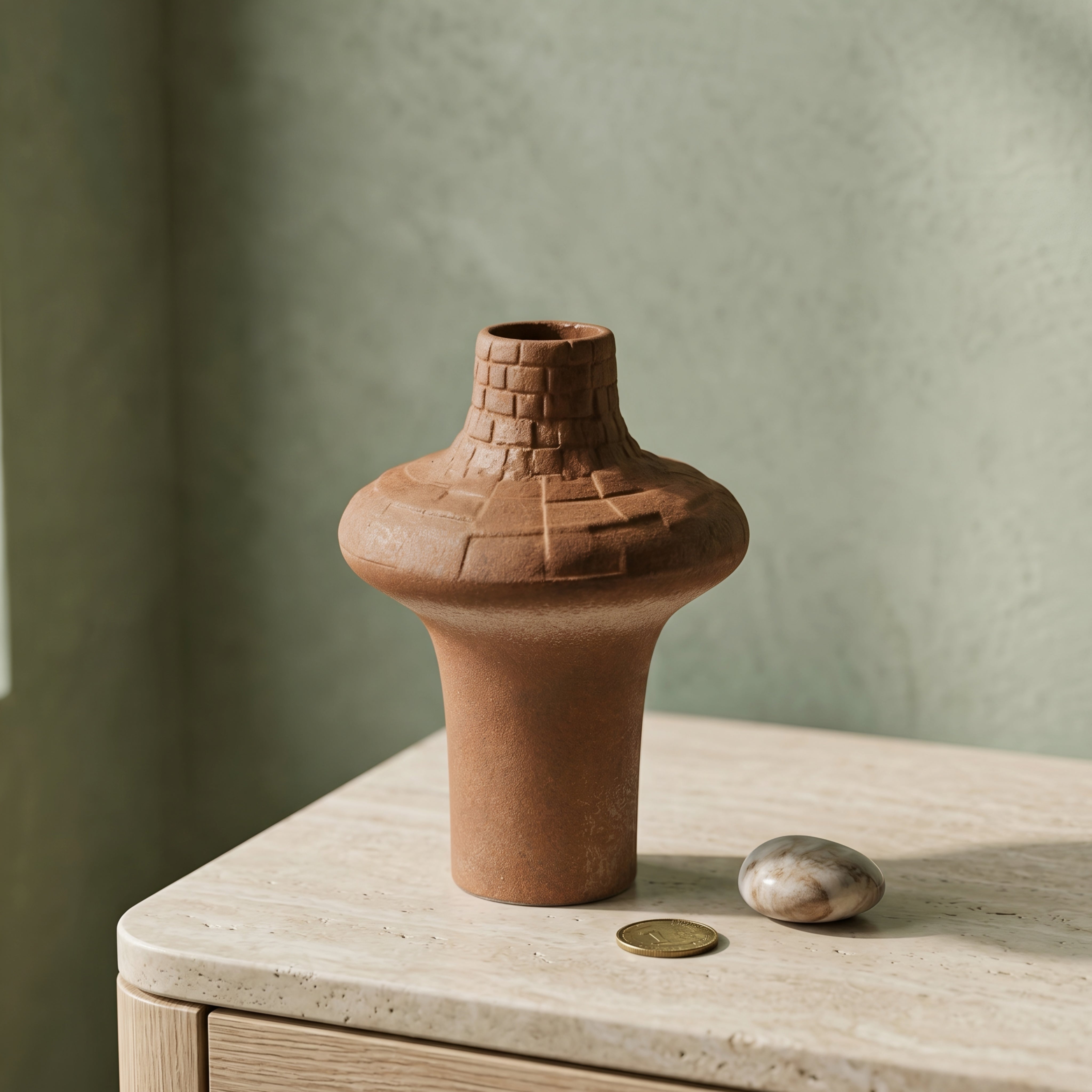 Terrix Textured Ceramic Vase – Rustic Terracotta Home Decor Vase Living Room Bedroom Entryway