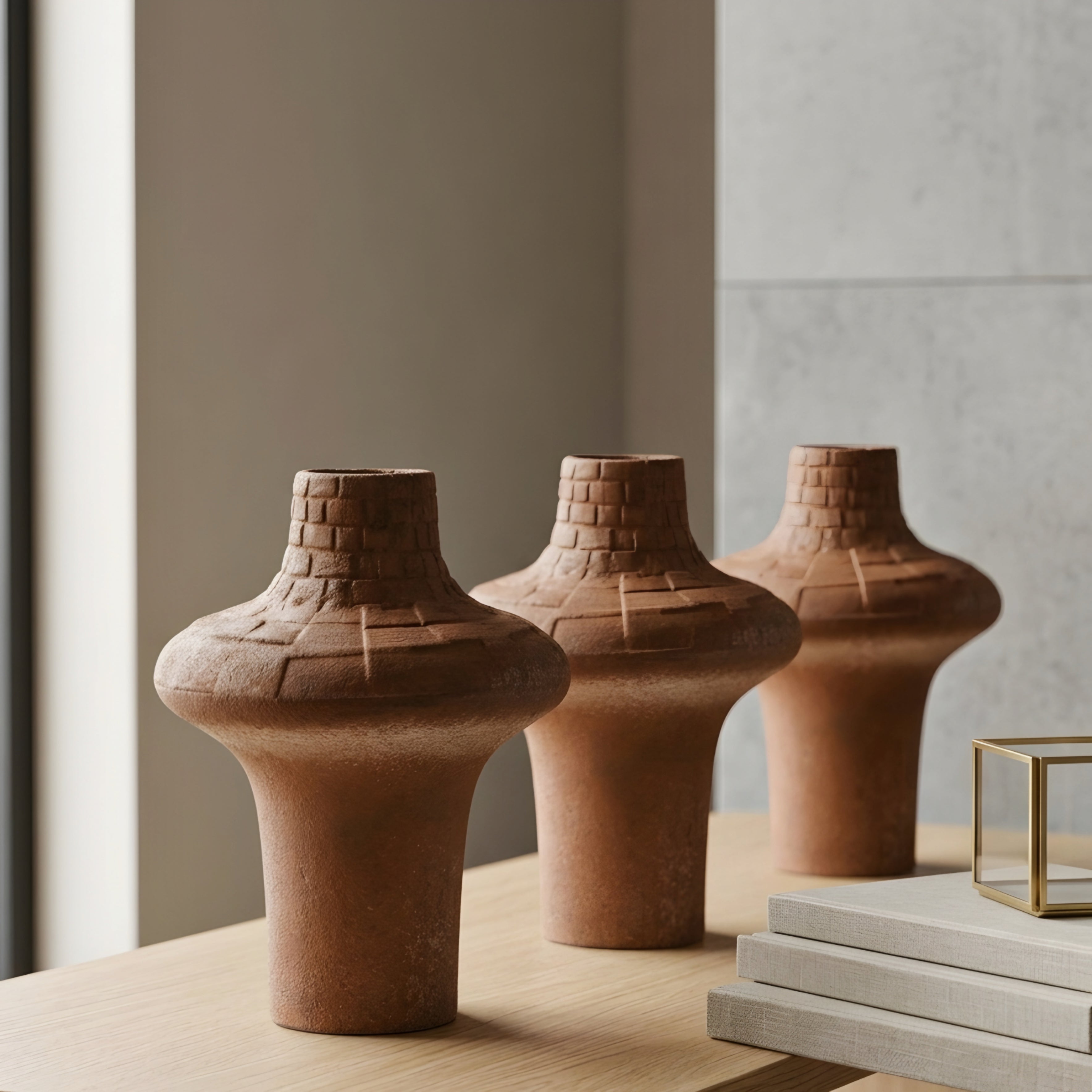 Terrix Textured Ceramic Vase – Rustic Terracotta Home Decor Vase Living Room Bedroom Entryway