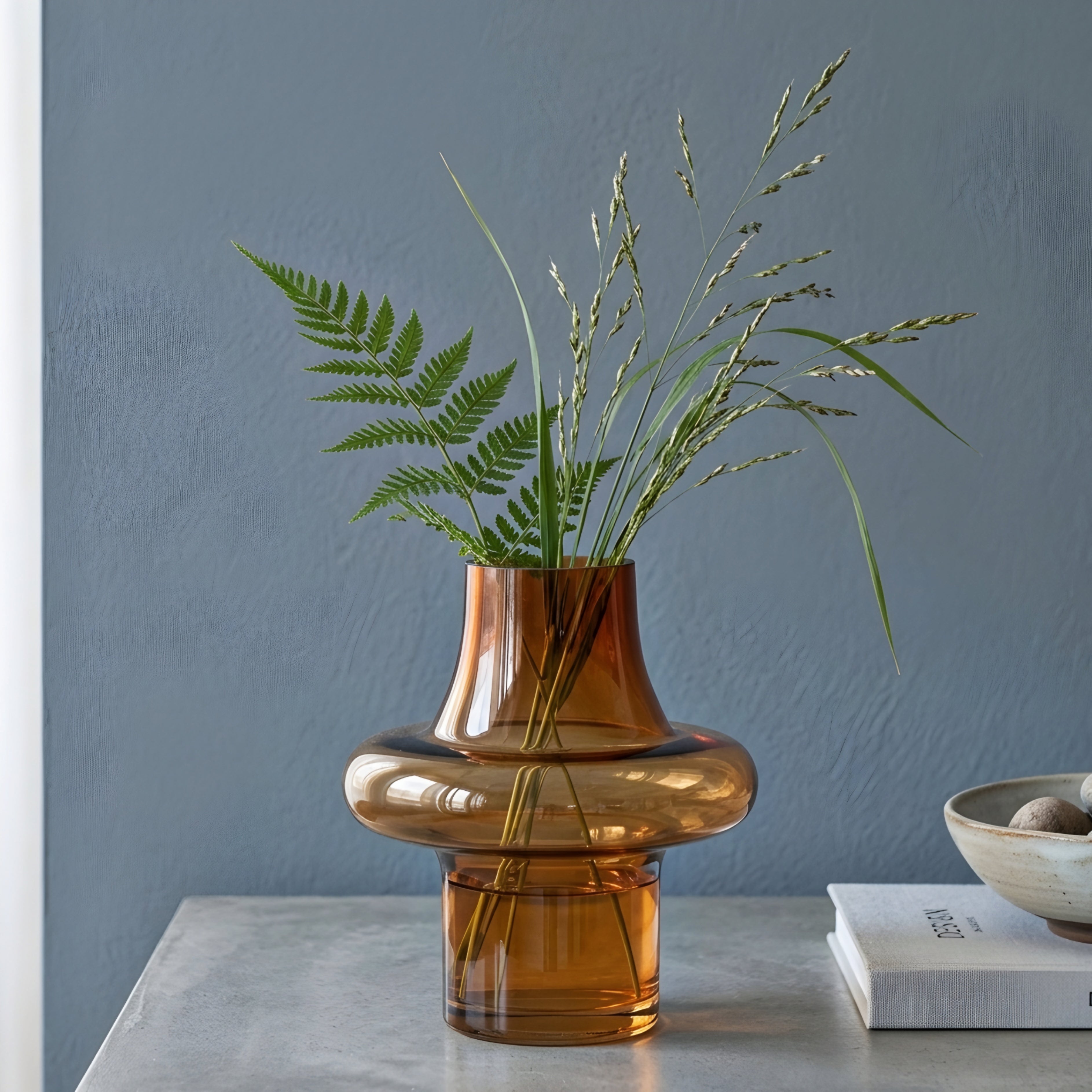 Solmara Glass Vase Set – Amber Decorative Centerpiece Modern Living Room Bedroom Table Decor