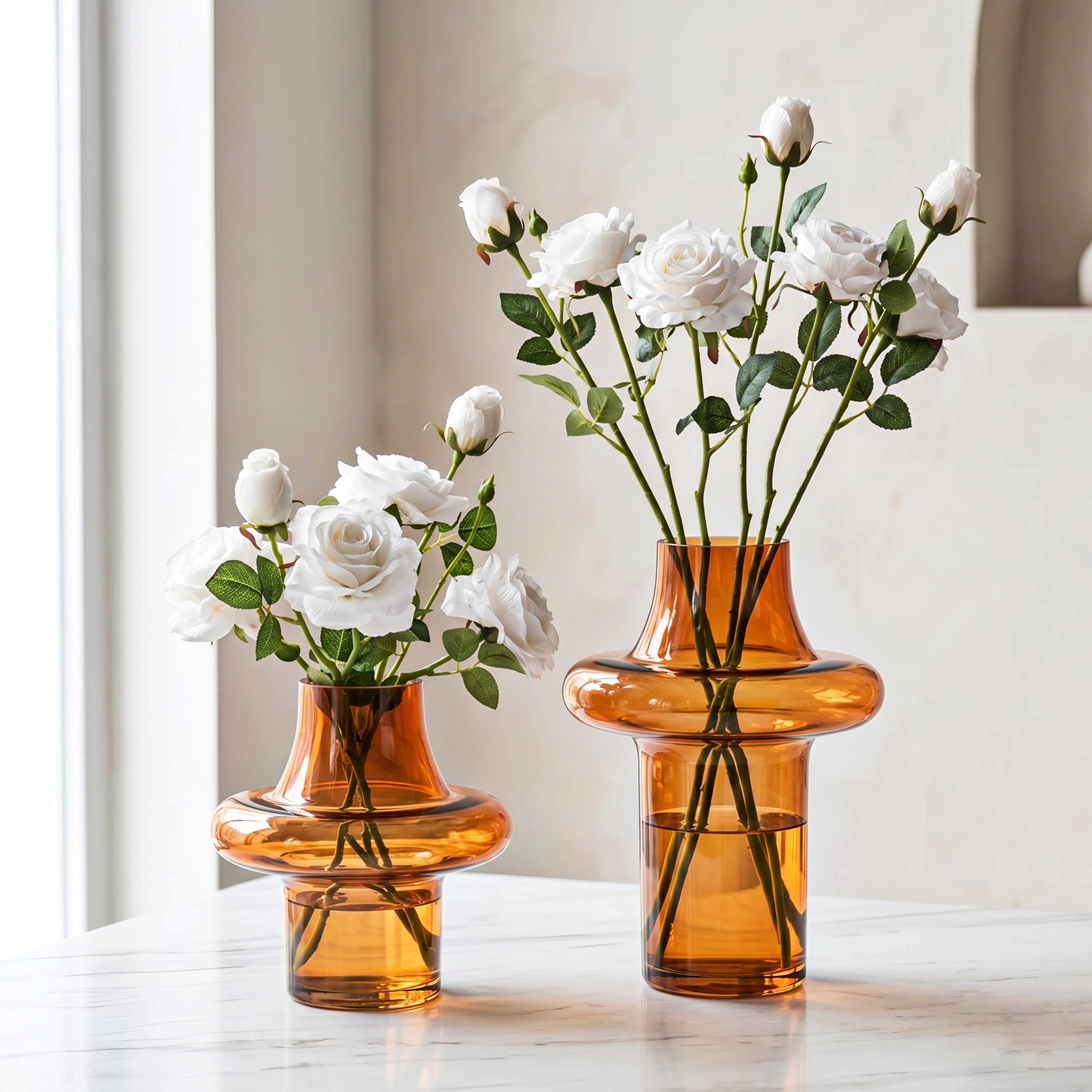 Solmara Glass Vase Set – Amber Decorative Centerpiece Modern Living Room Bedroom Table Decor