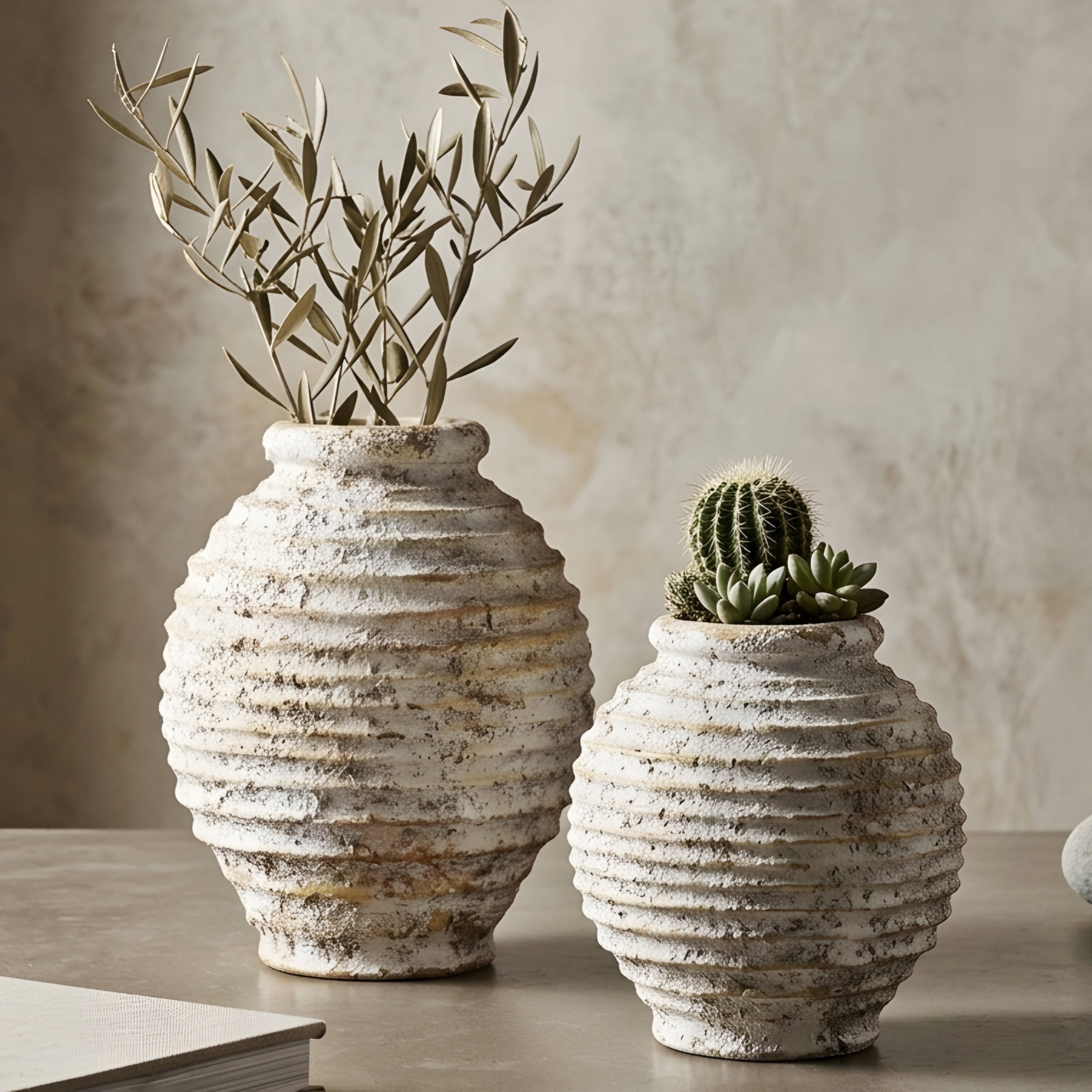 Cordova Coil Ceramic Vase – Textured Decorative Vase Living Room Bedroom Neutral Home Decor Centerpiece
