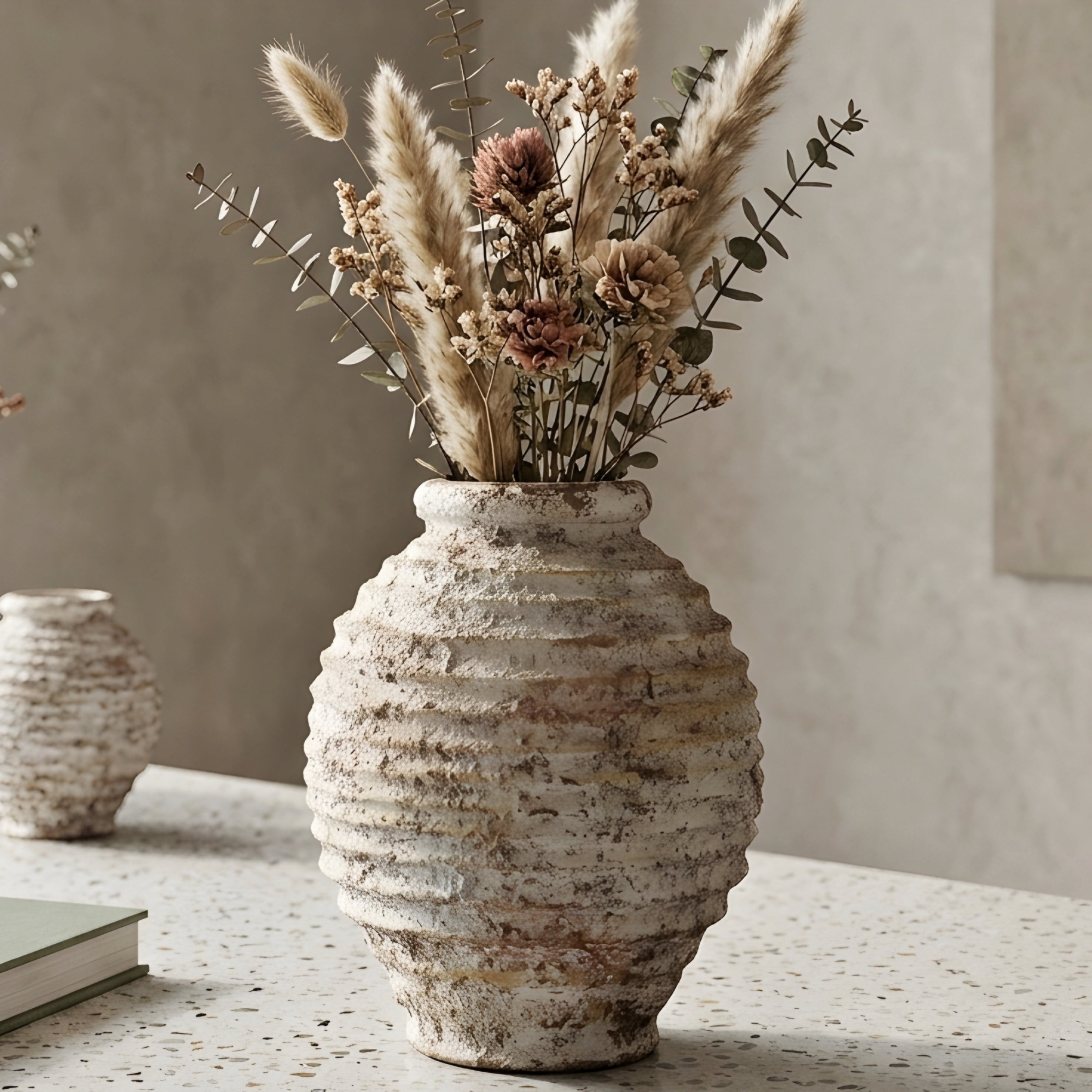 Cordova Coil Ceramic Vase – Textured Decorative Vase Living Room Bedroom Neutral Home Decor Centerpiece