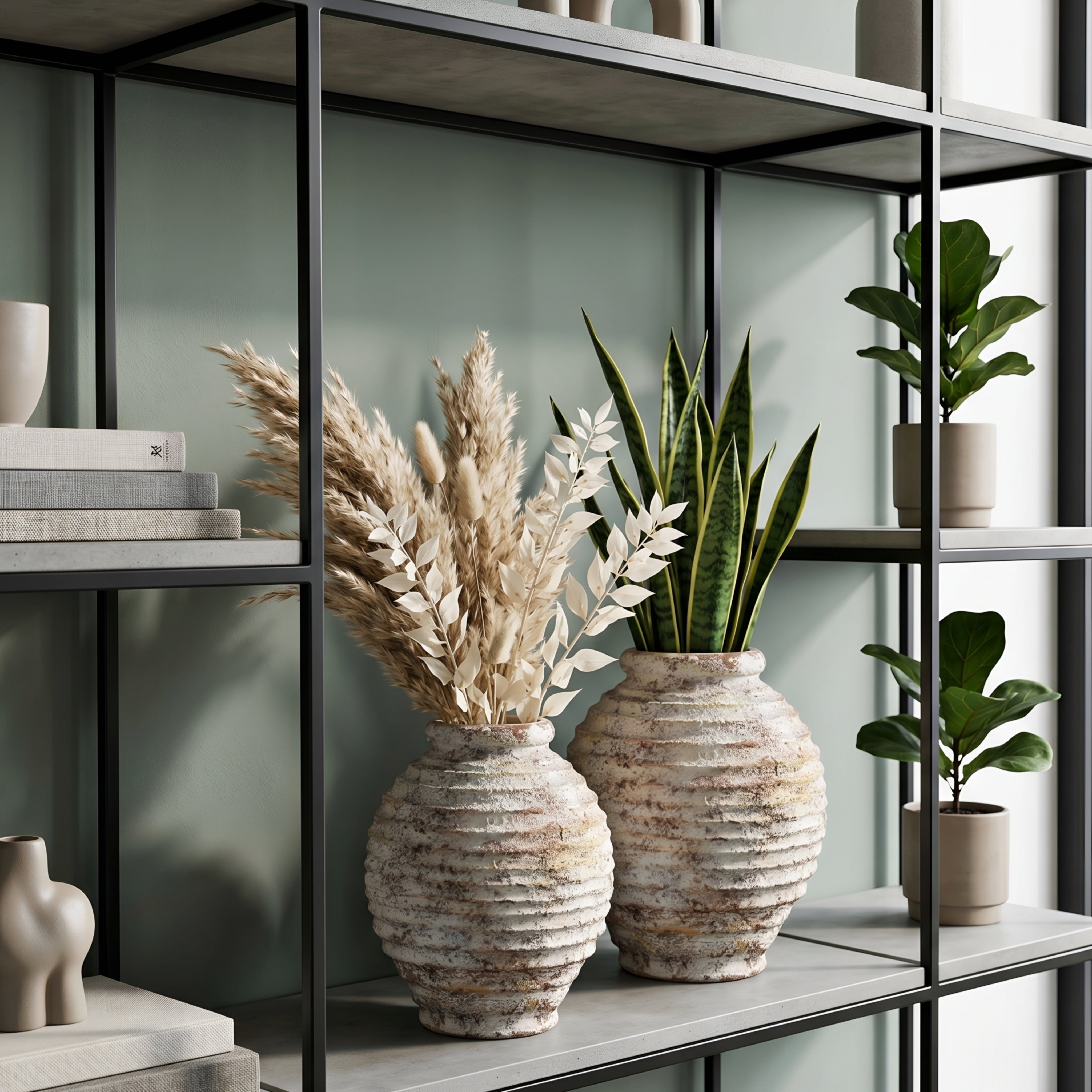 Cordova Coil Ceramic Vase – Textured Decorative Vase Living Room Bedroom Neutral Home Decor Centerpiece