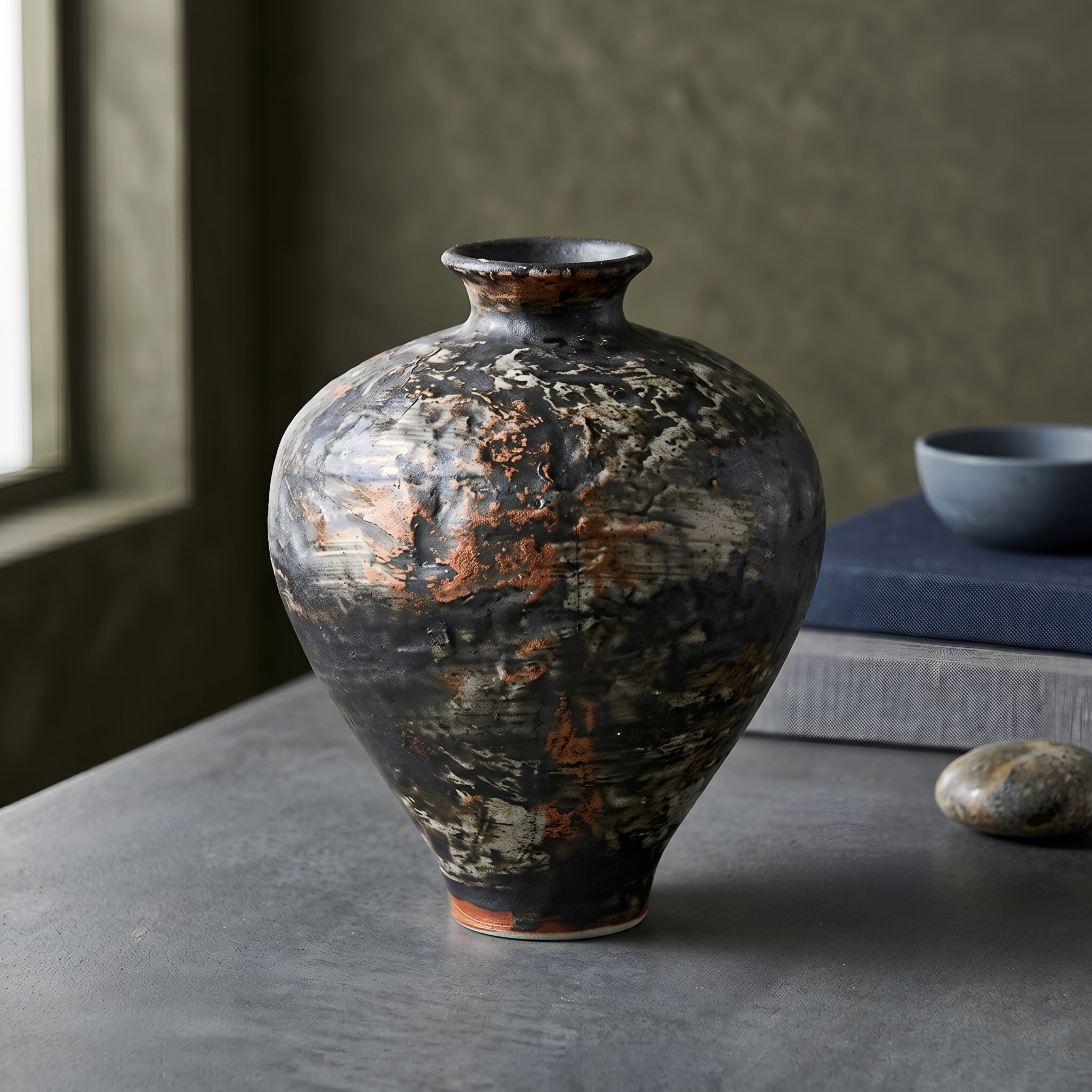 Kishan Ceramic Vase – Rustic Decorative Table Living Room Handcrafted Distressed Finish Home Decor