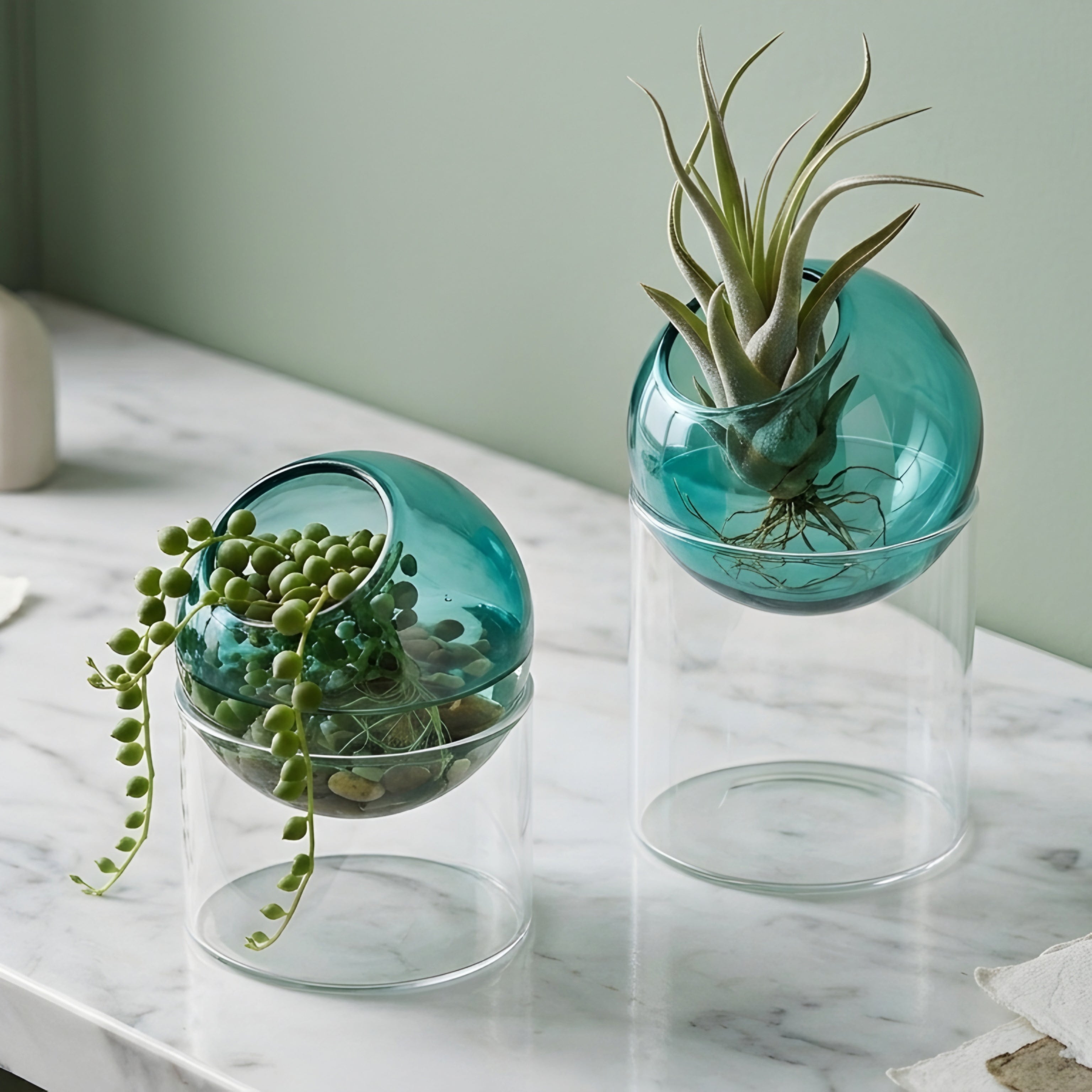 Orbisol Glass Vase Set – Modern Decorative Living Room Table Floating Sphere Flower Vases