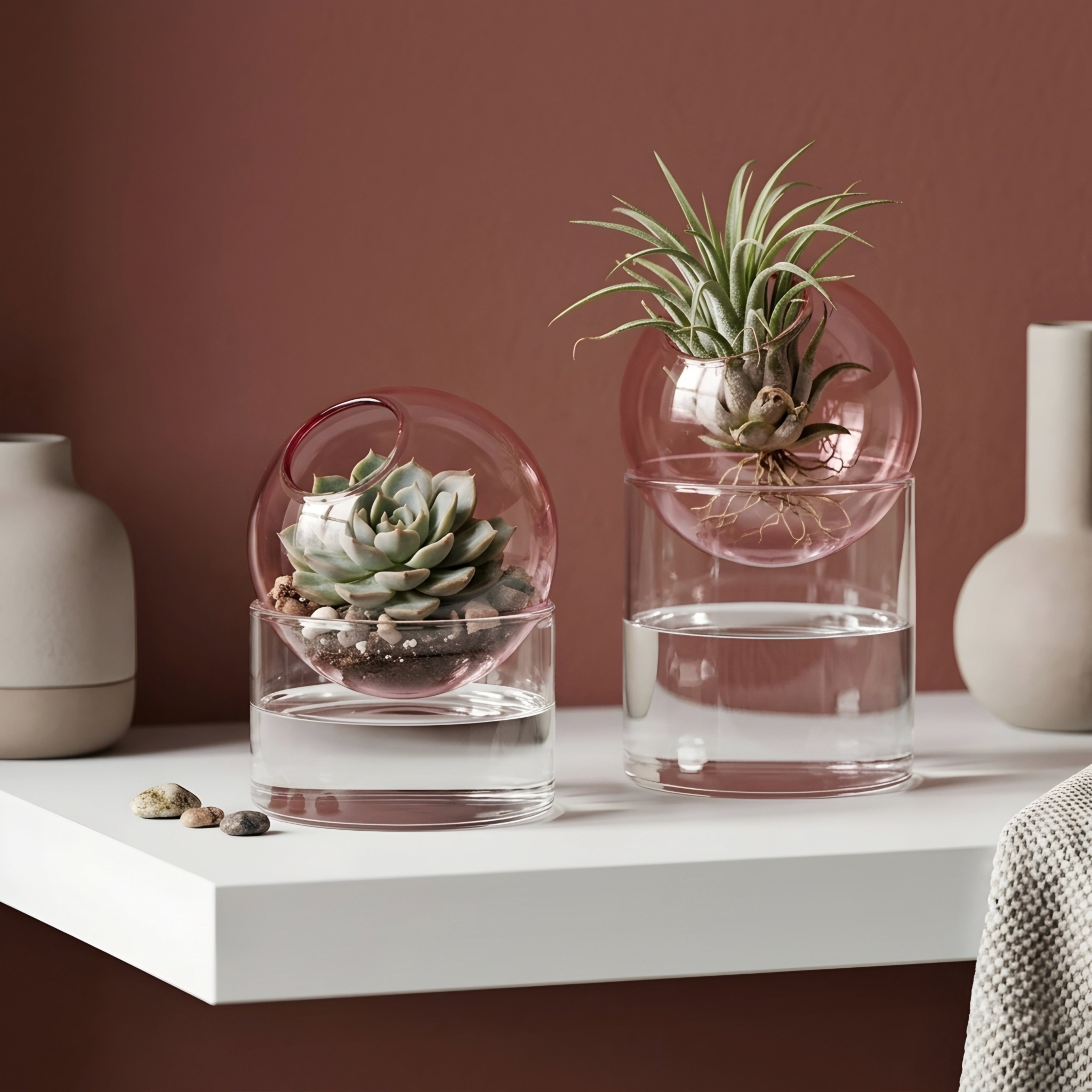 Orbisol Glass Vase Set – Modern Decorative Living Room Table Floating Sphere Flower Vases