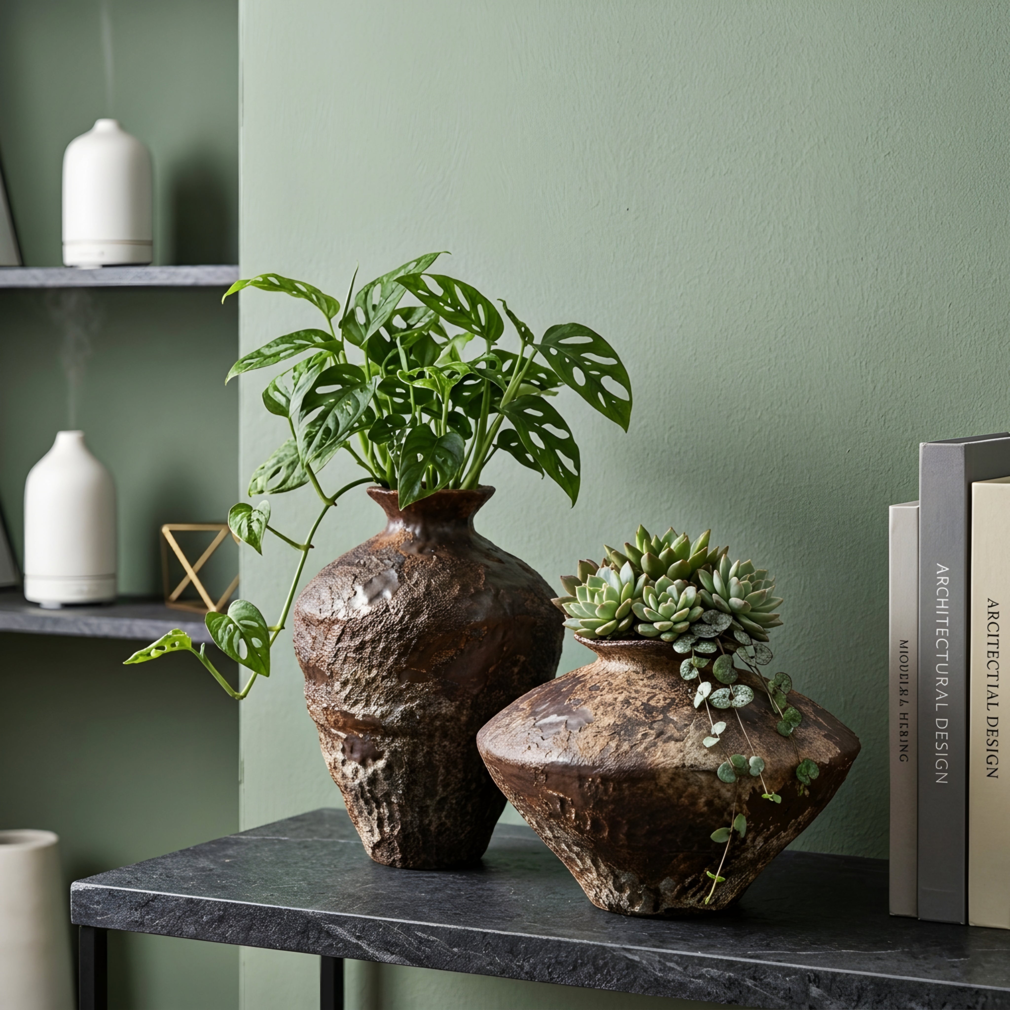 Rustelo Ceramic Vase Set – Handcrafted Textured Decorative Vases Living Room Table Rustic Boho Decor