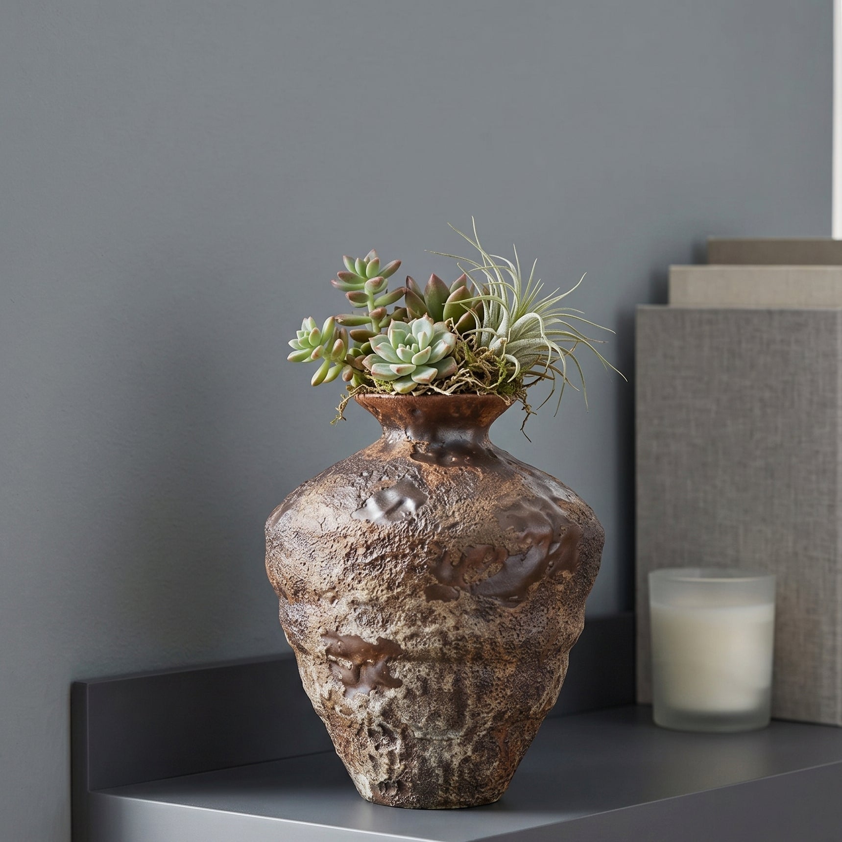 Rustelo Ceramic Vase Set – Handcrafted Textured Decorative Vases Living Room Table Rustic Boho Decor