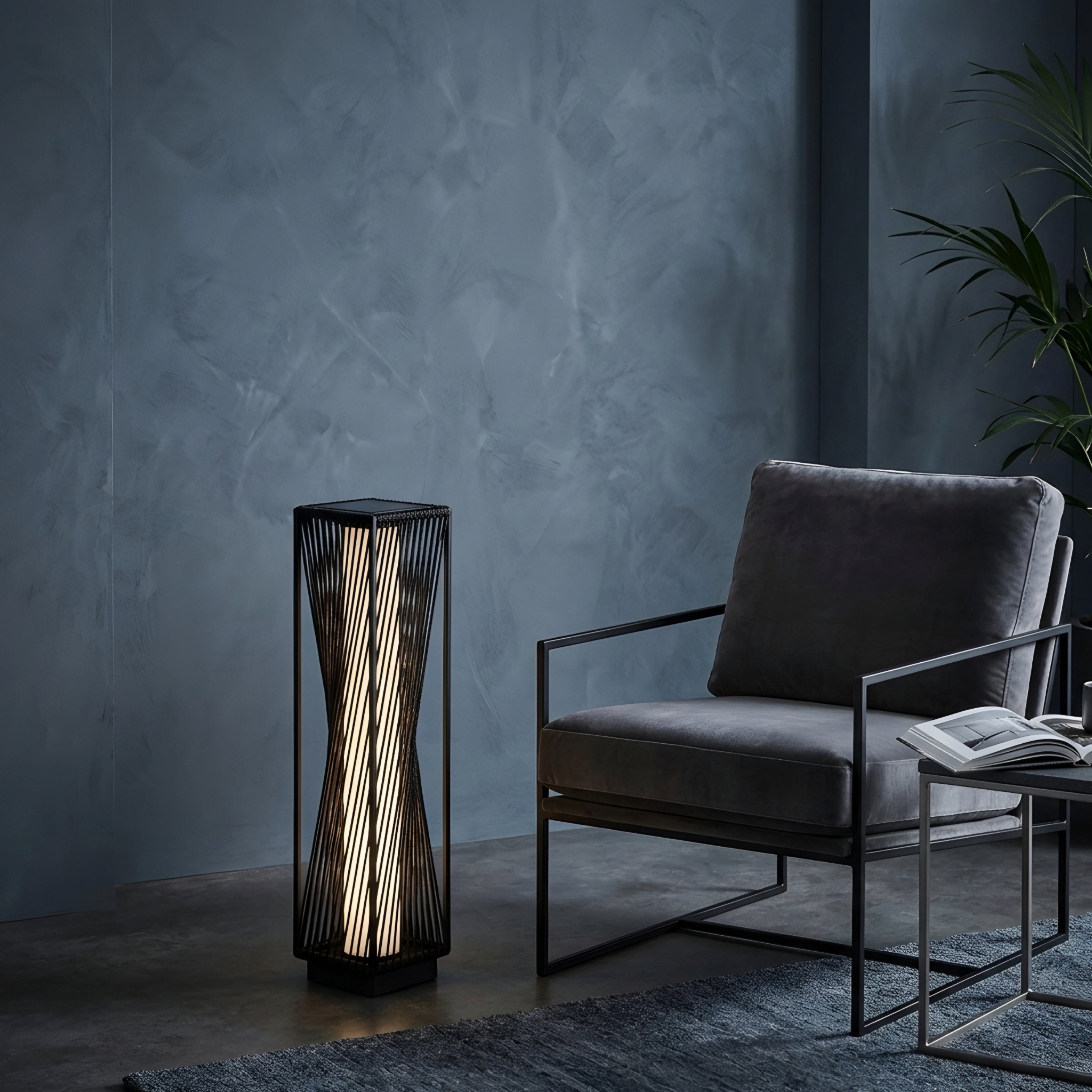Vexora Twist Floor Lamp – Solar Outdoor Decorative Lighting Patio Living Room Bedroom Black Metal