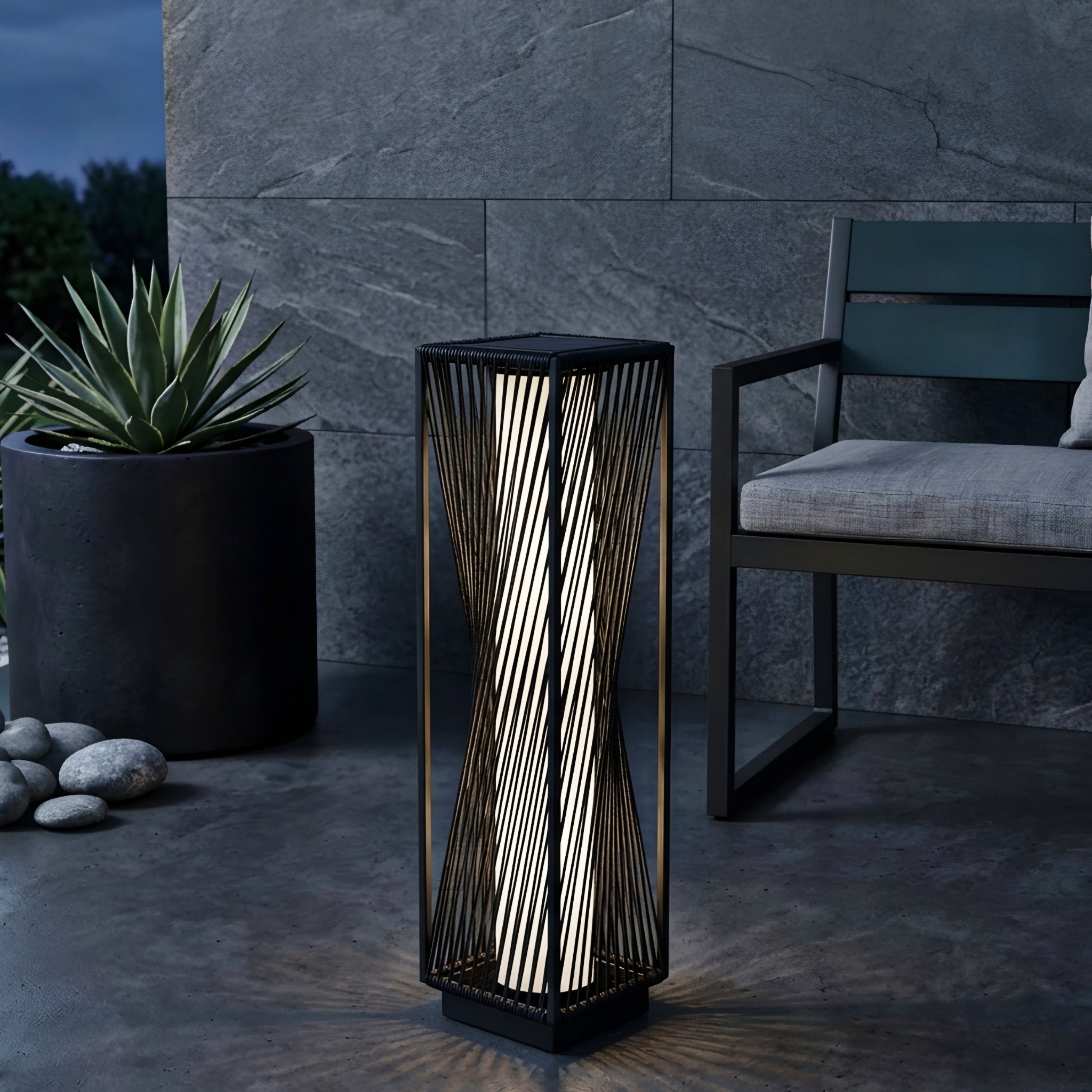 Vexora Twist Floor Lamp – Solar Outdoor Decorative Lighting Patio Living Room Bedroom Black Metal