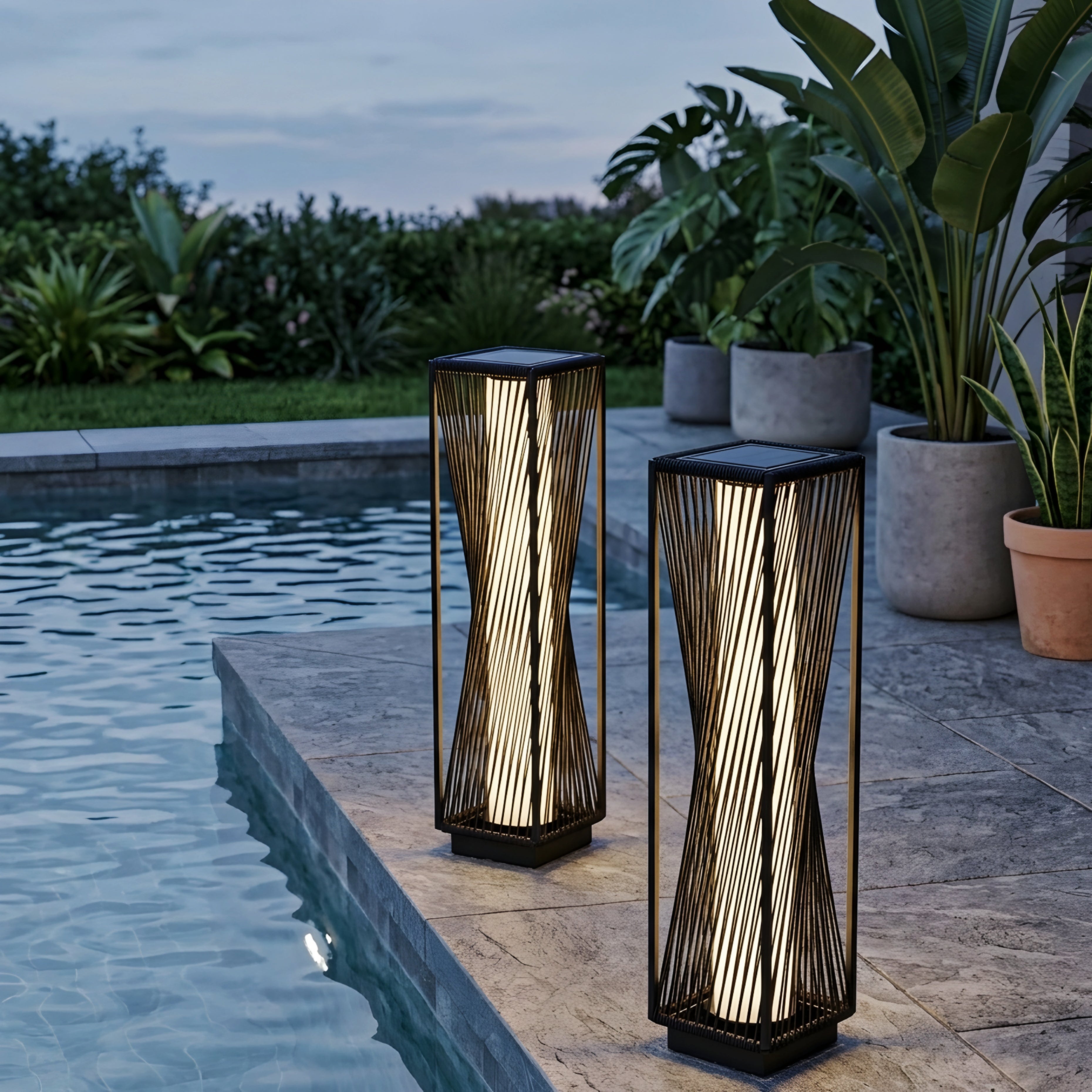 Vexora Twist Floor Lamp – Solar Outdoor Decorative Lighting Patio Living Room Bedroom Black Metal