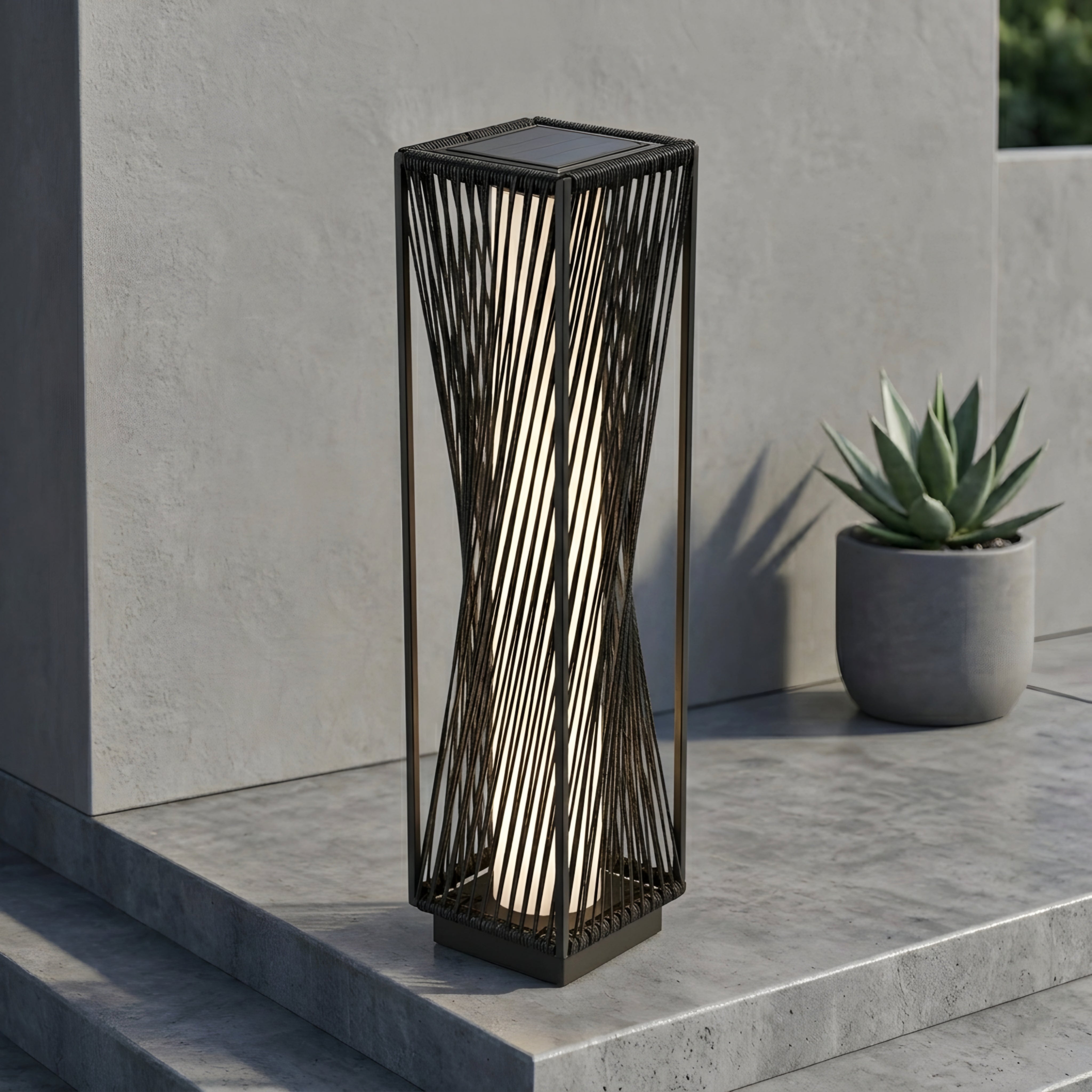 Vexora Twist Floor Lamp – Solar Outdoor Decorative Lighting Patio Living Room Bedroom Black Metal