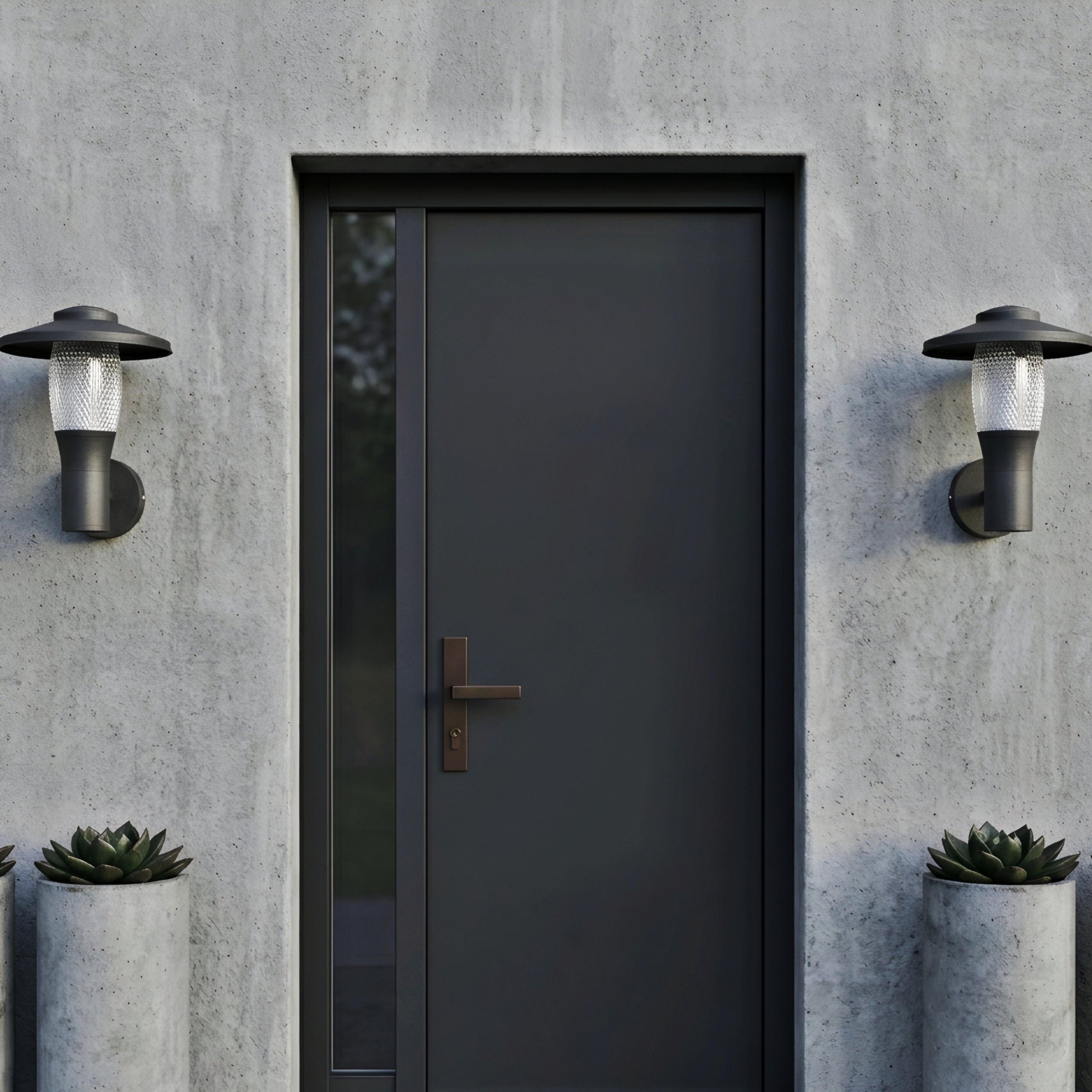 Aldric Lantern Wall Sconce – Outdoor LED Textured Glass Black Metal Patio Entryway Decorative Lighting Fixture