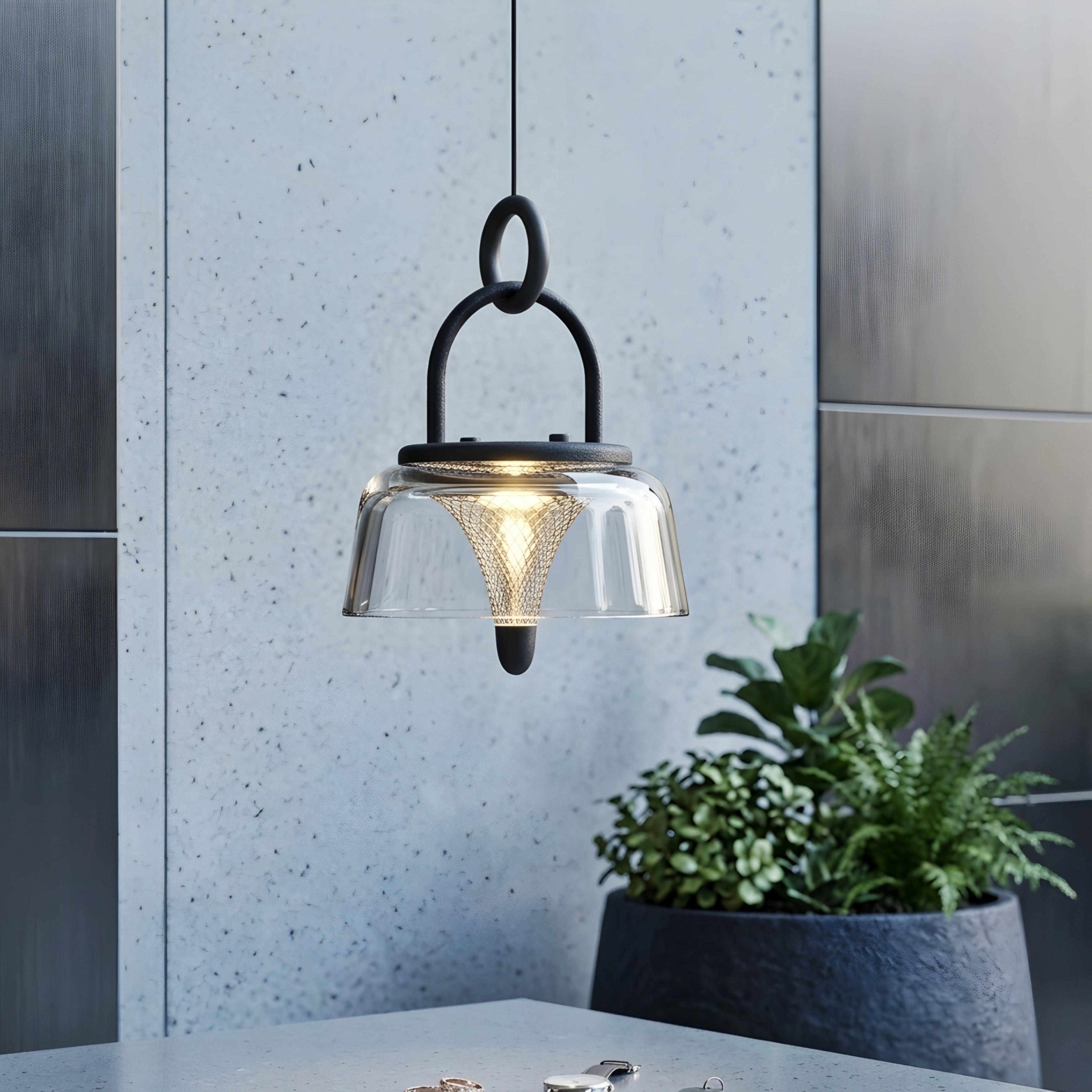 Caldwell Loop Pendant Light – Glass Dome Decorative Lighting Outdoor Patio Dining Kitchen Island