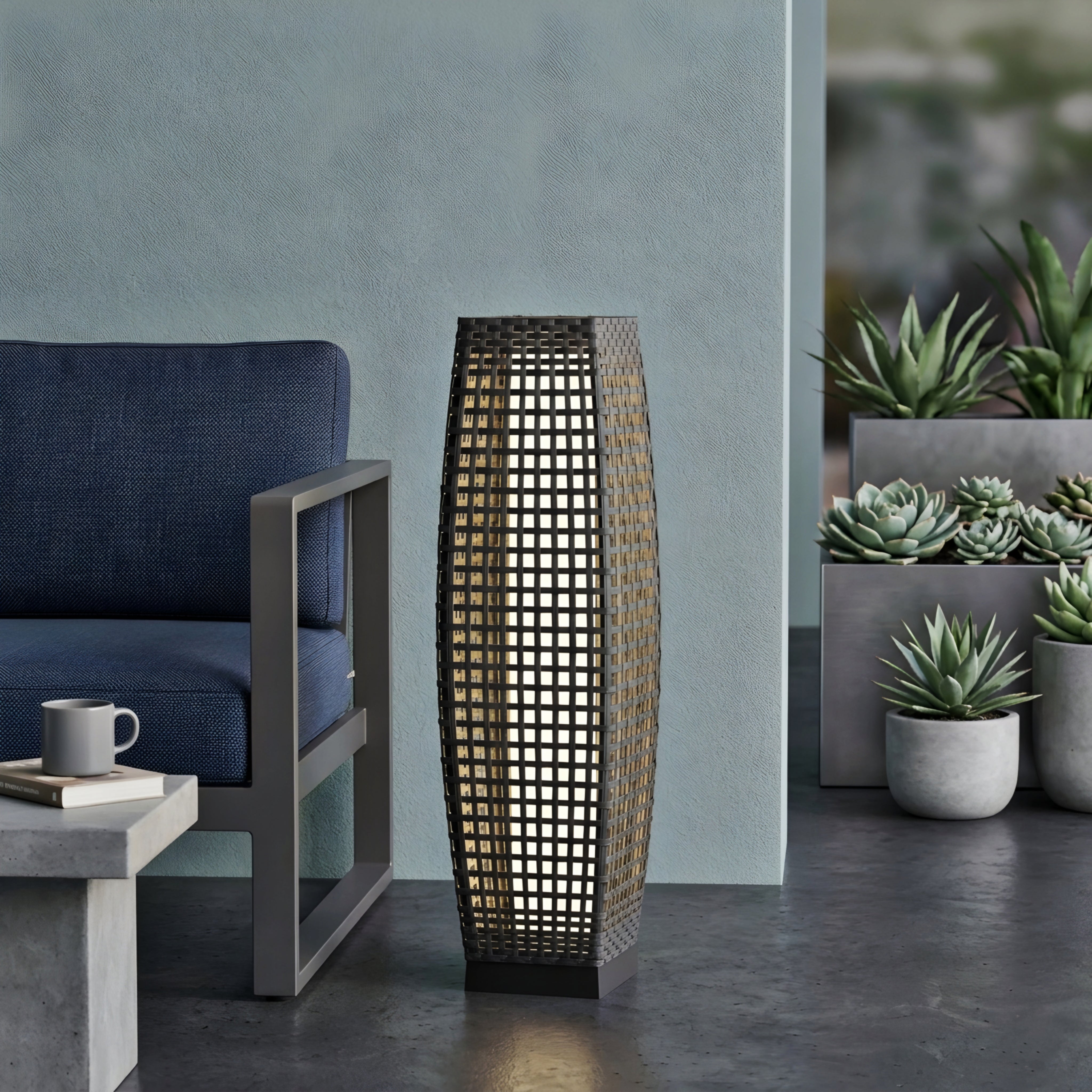 Lattico Floor Lamp – Outdoor Rattan Woven LED Decorative Lighting Living Room Bedroom Patio
