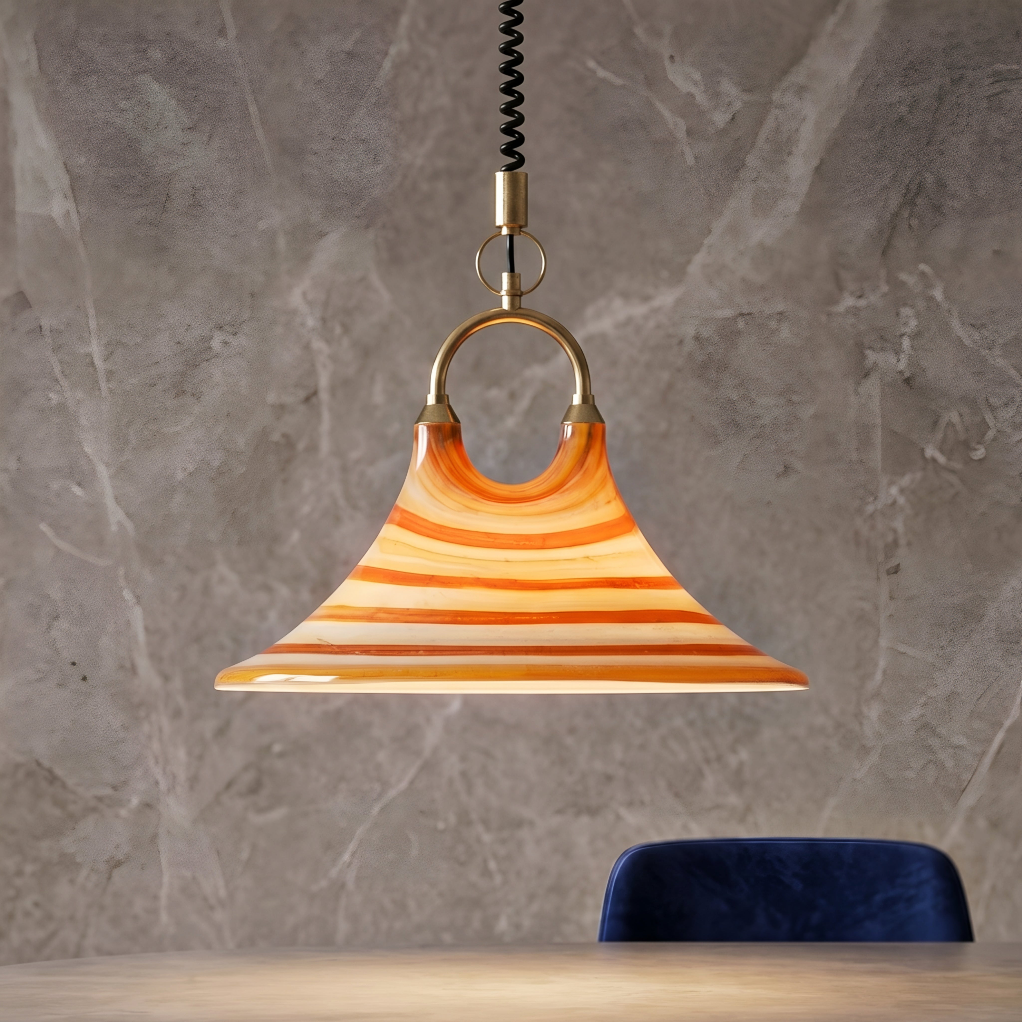 Solstice Pendant Light – Modern Striped Orange Brass Hanging Ceiling Kitchen Island Dining Room