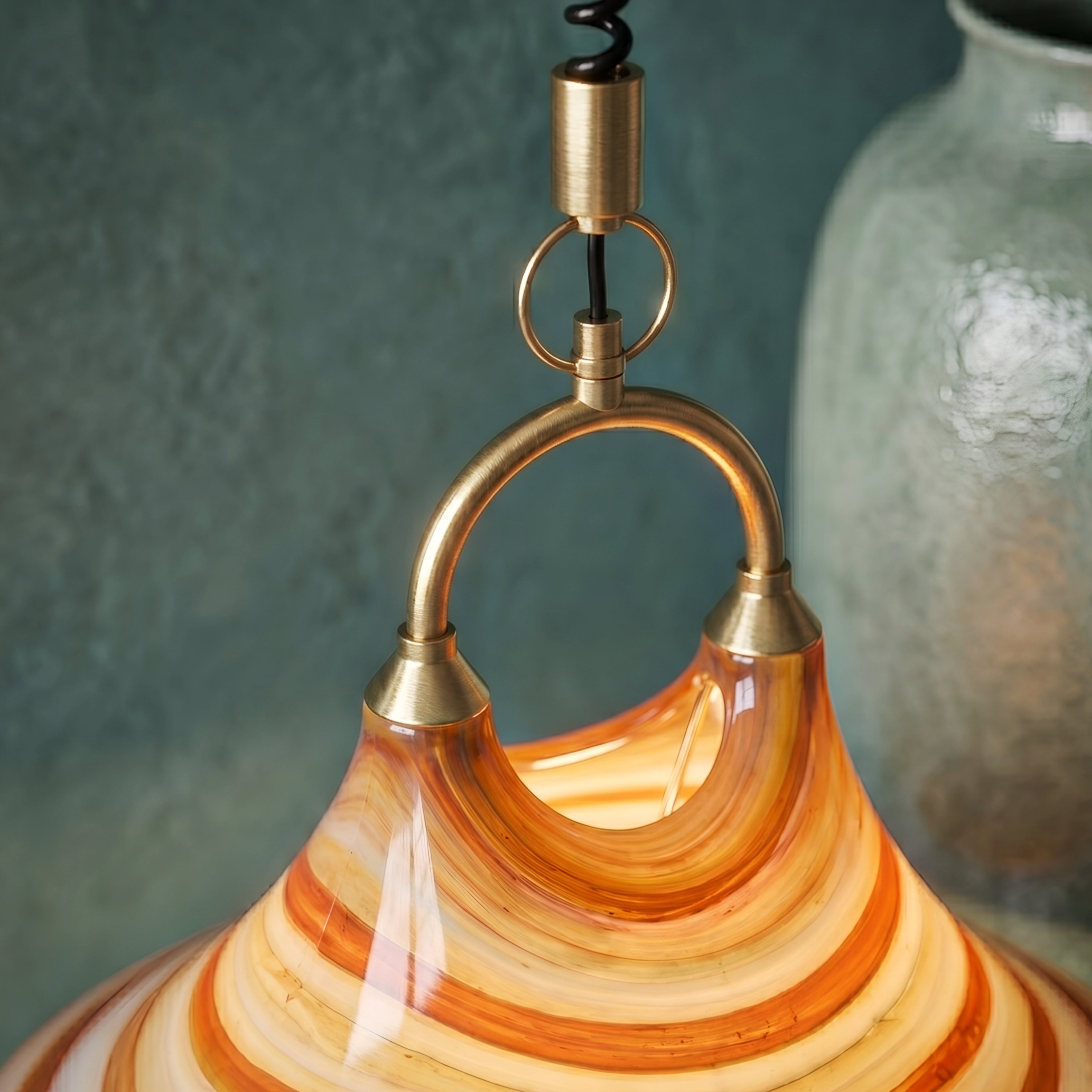 Solstice Pendant Light – Modern Striped Orange Brass Hanging Ceiling Kitchen Island Dining Room