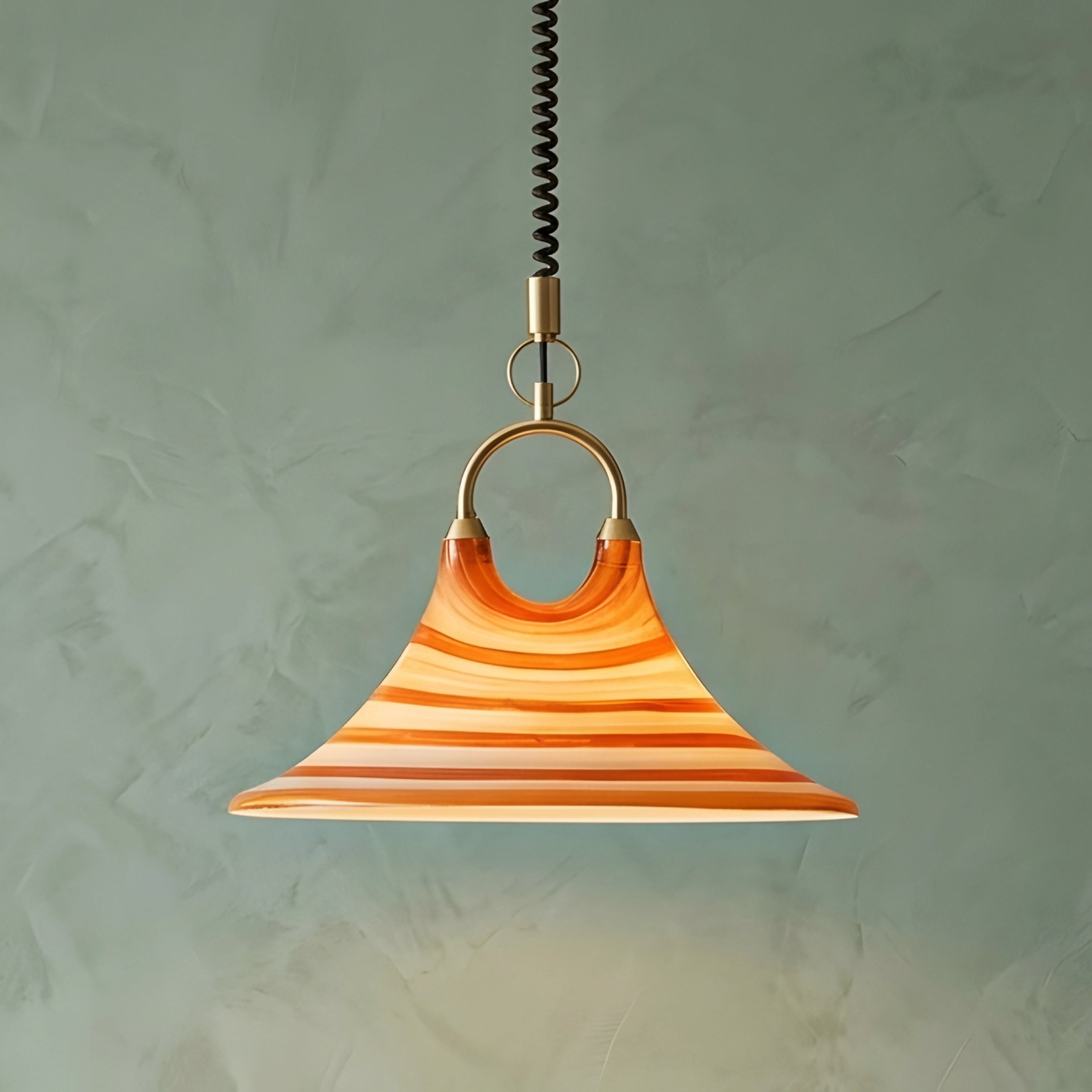 Solstice Pendant Light – Modern Striped Orange Brass Hanging Ceiling Kitchen Island Dining Room