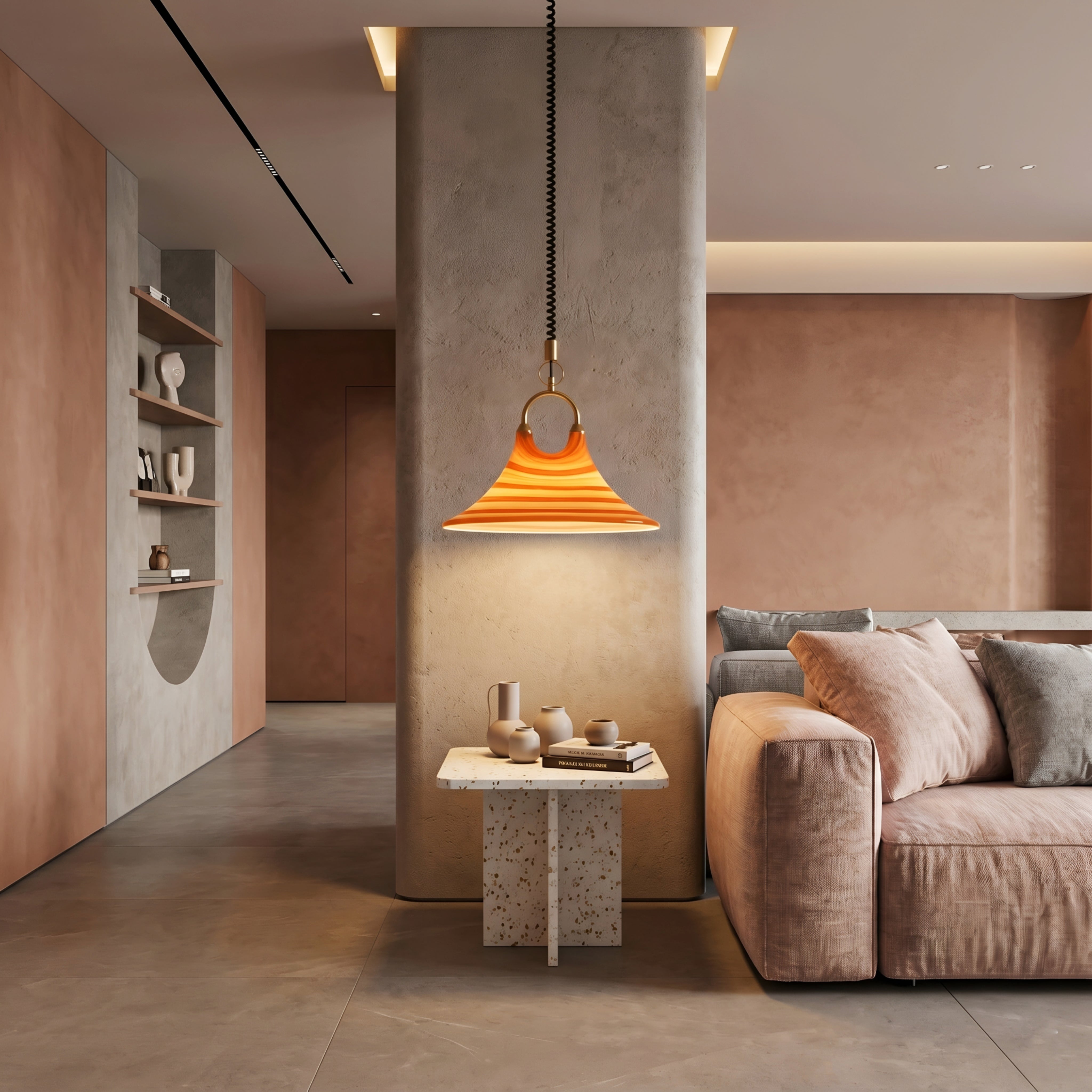 Solstice Pendant Light – Modern Striped Orange Brass Hanging Ceiling Kitchen Island Dining Room