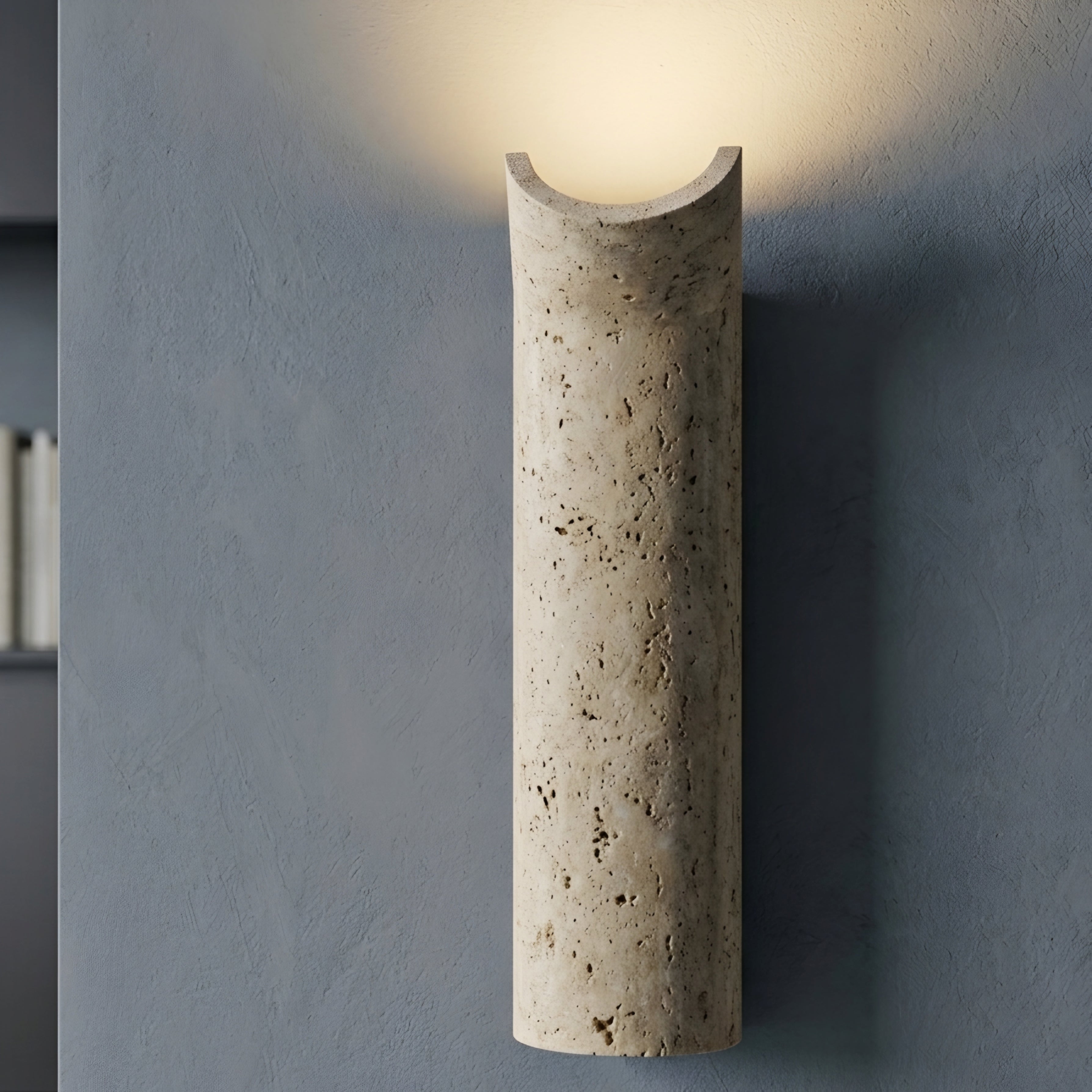Cravina Cylinder Wall Sconce – LED Travertine Stone Wall Lighting Modern Bedroom Living Room Decorative