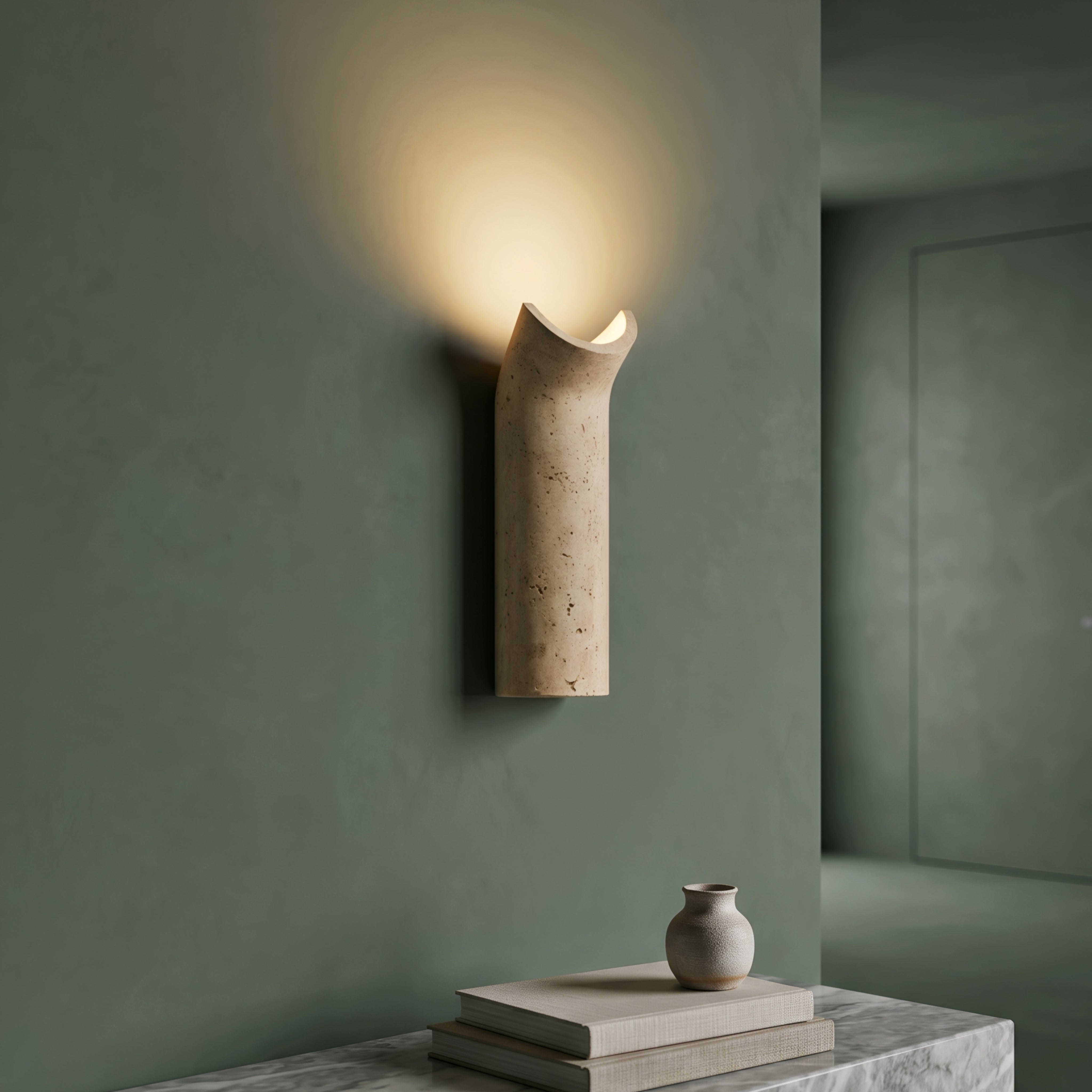 Cravina Cylinder Wall Sconce – LED Travertine Stone Wall Lighting Modern Bedroom Living Room Decorative