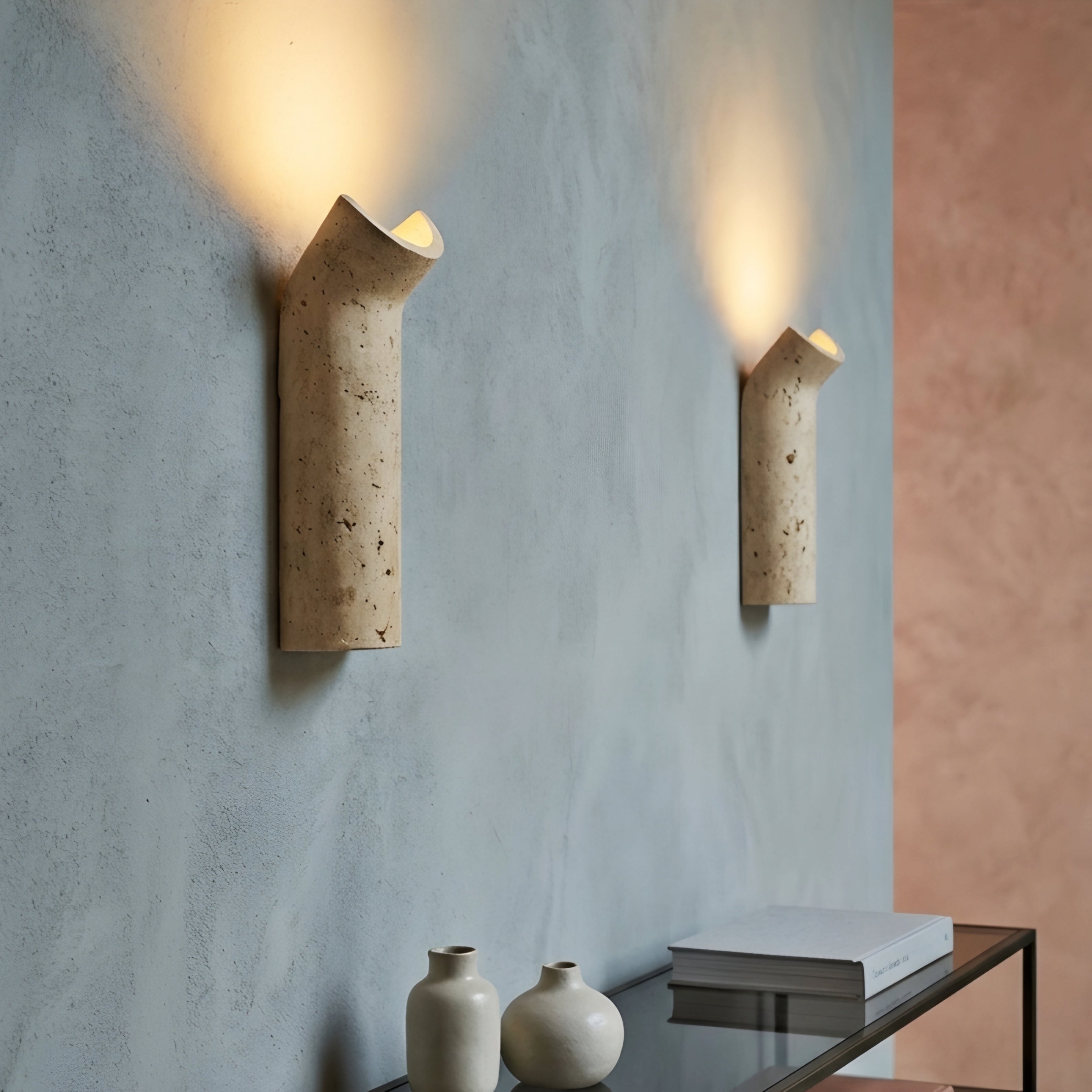 Cravina Cylinder Wall Sconce – LED Travertine Stone Wall Lighting Modern Bedroom Living Room Decorative