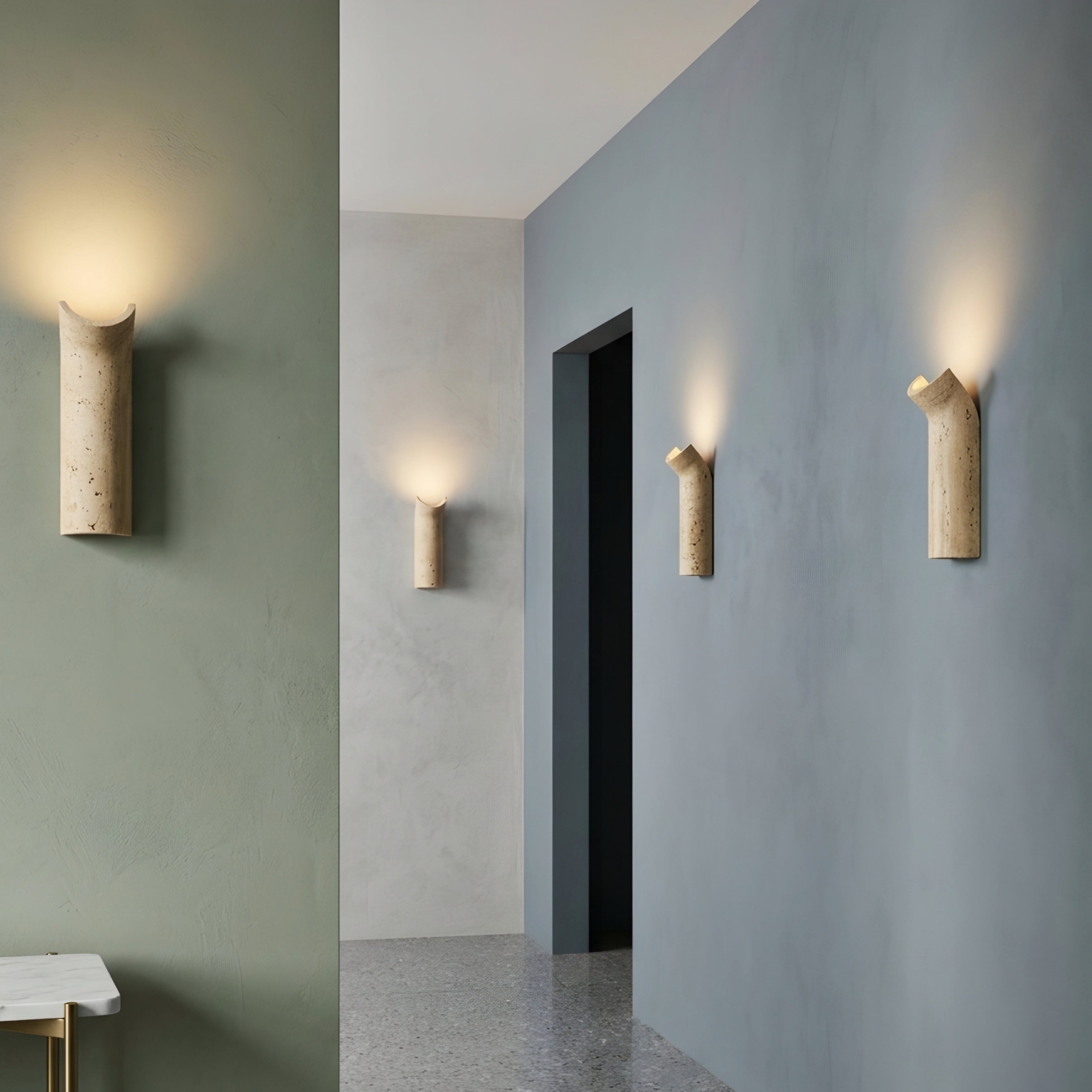 Cravina Cylinder Wall Sconce – LED Travertine Stone Wall Lighting Modern Bedroom Living Room Decorative