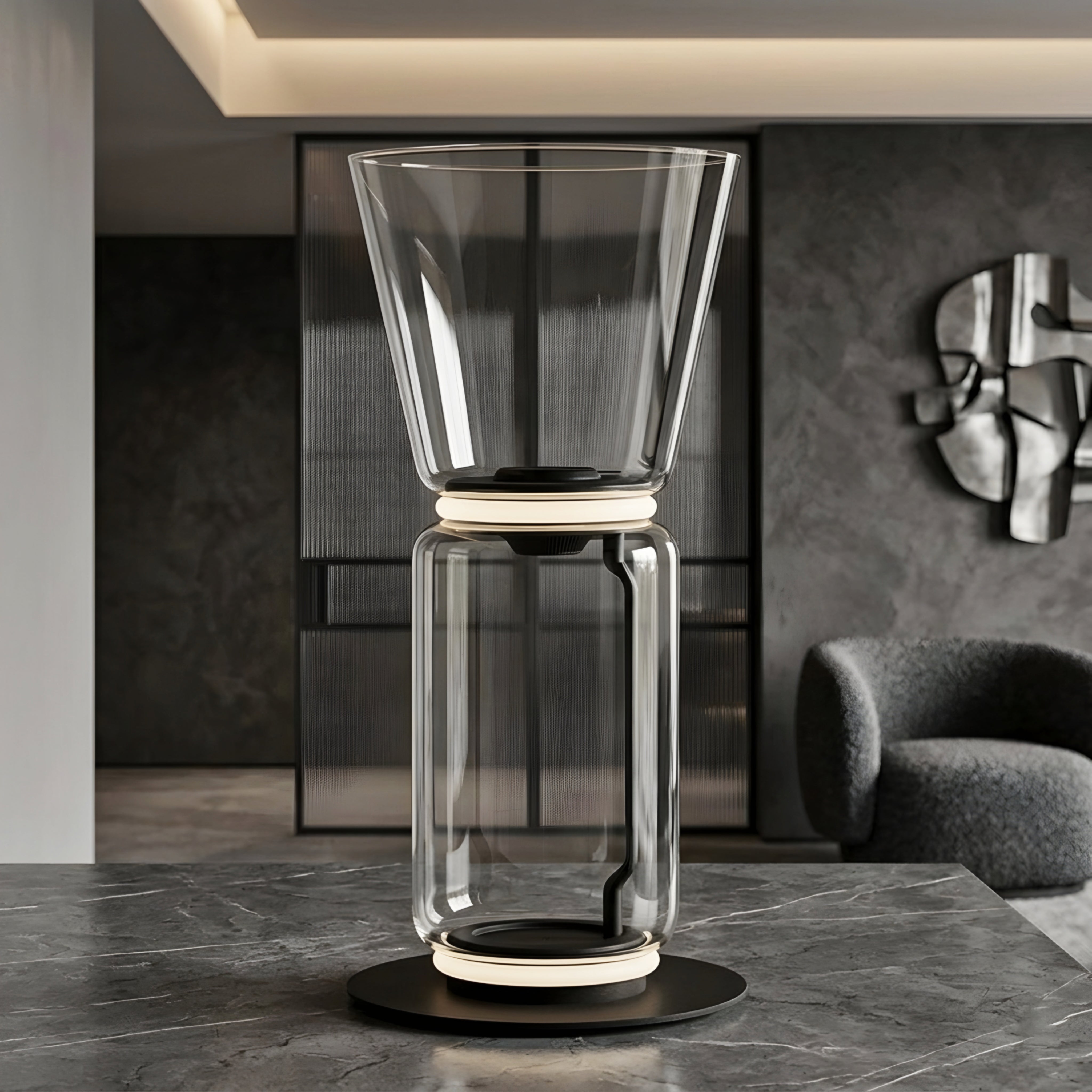 Vitrio Glass Table Lamp – Modern Clear Cylindrical Decorative Lighting Living Room Bedroom