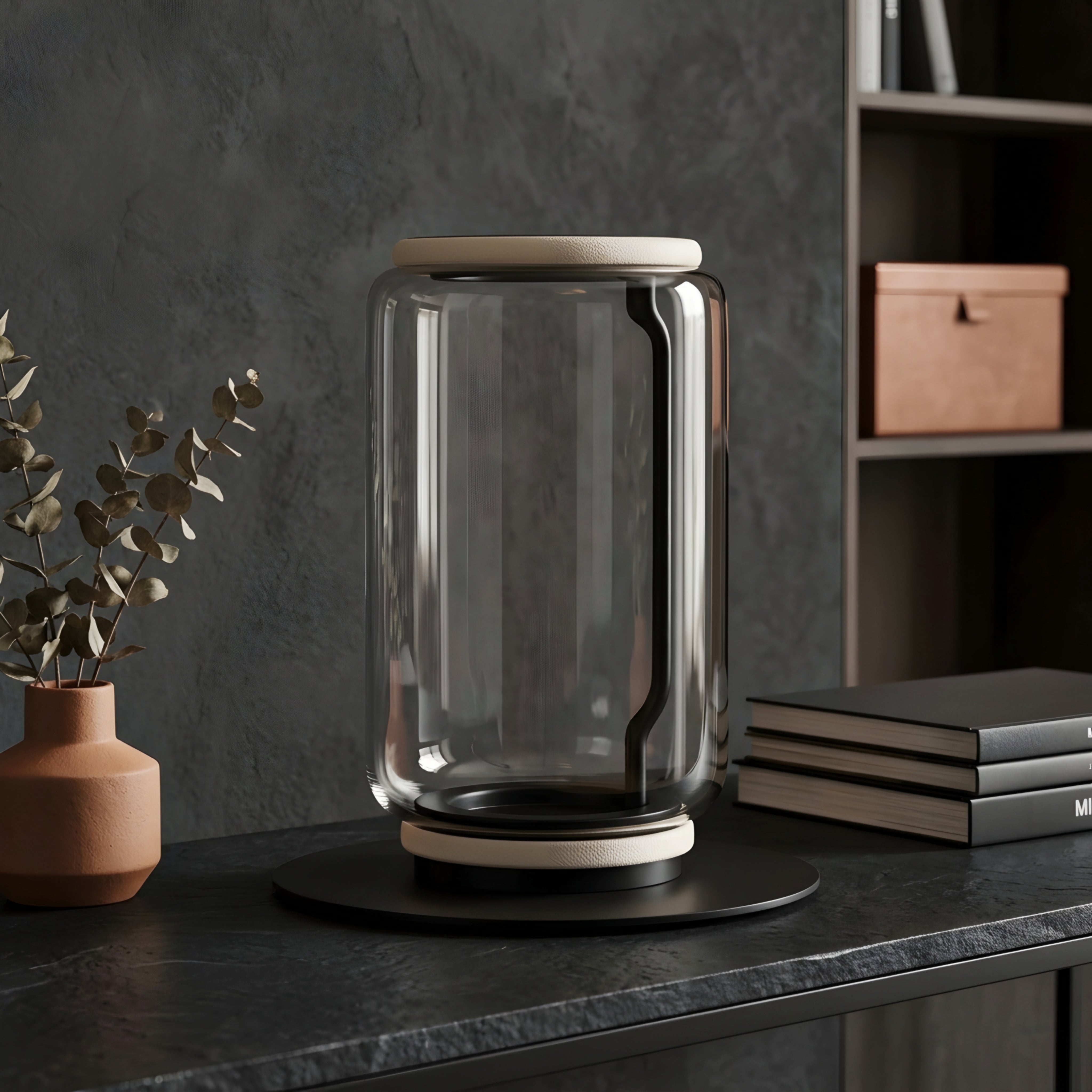 Vitrea Column Table Lamp – Modern Glass Cylinder Decorative Lighting Living Room Bedroom Candle LED