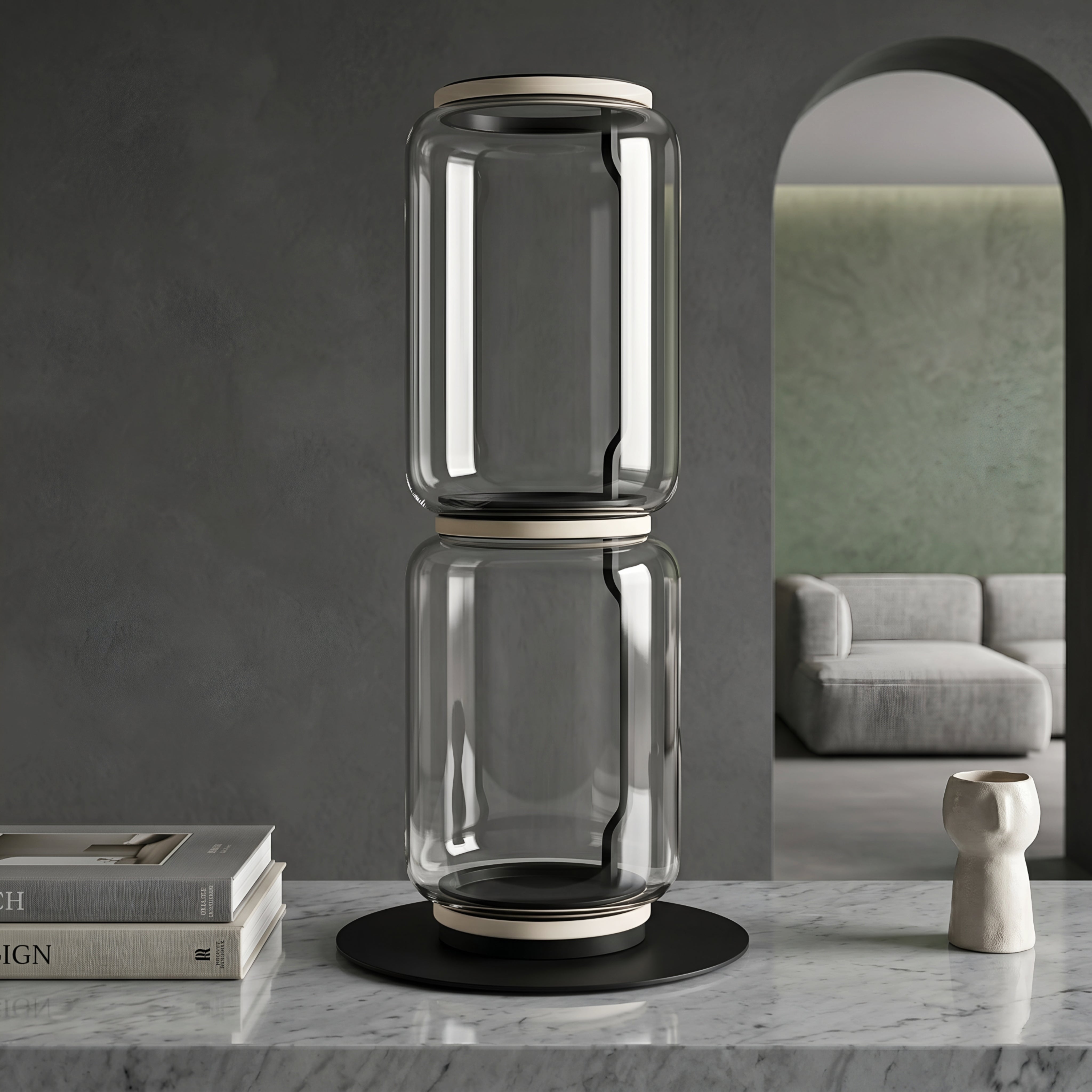 Vitrea Column Table Lamp – Modern Glass Cylinder Decorative Lighting Living Room Bedroom Candle LED