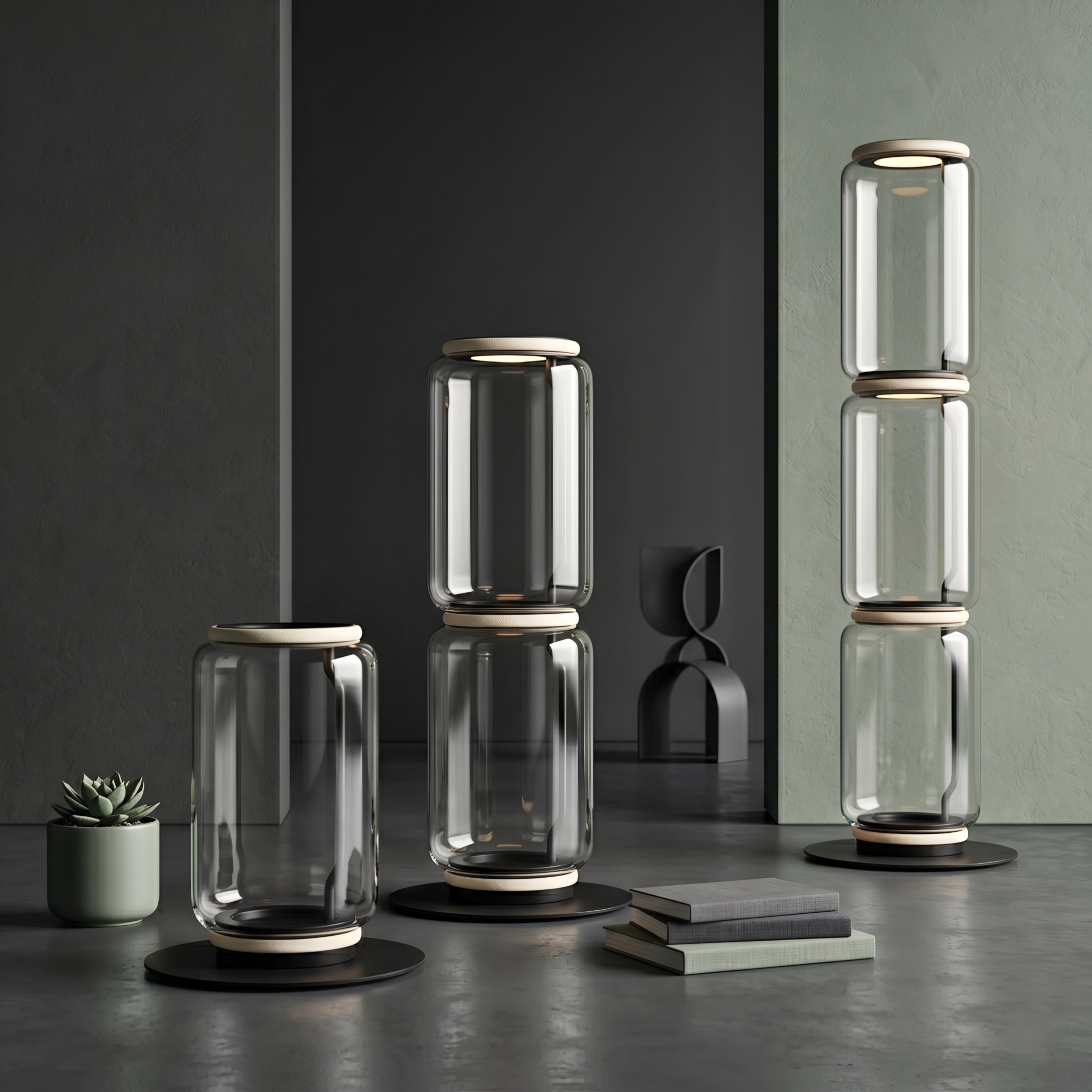 Vitrea Column Table Lamp – Modern Glass Cylinder Decorative Lighting Living Room Bedroom Candle LED