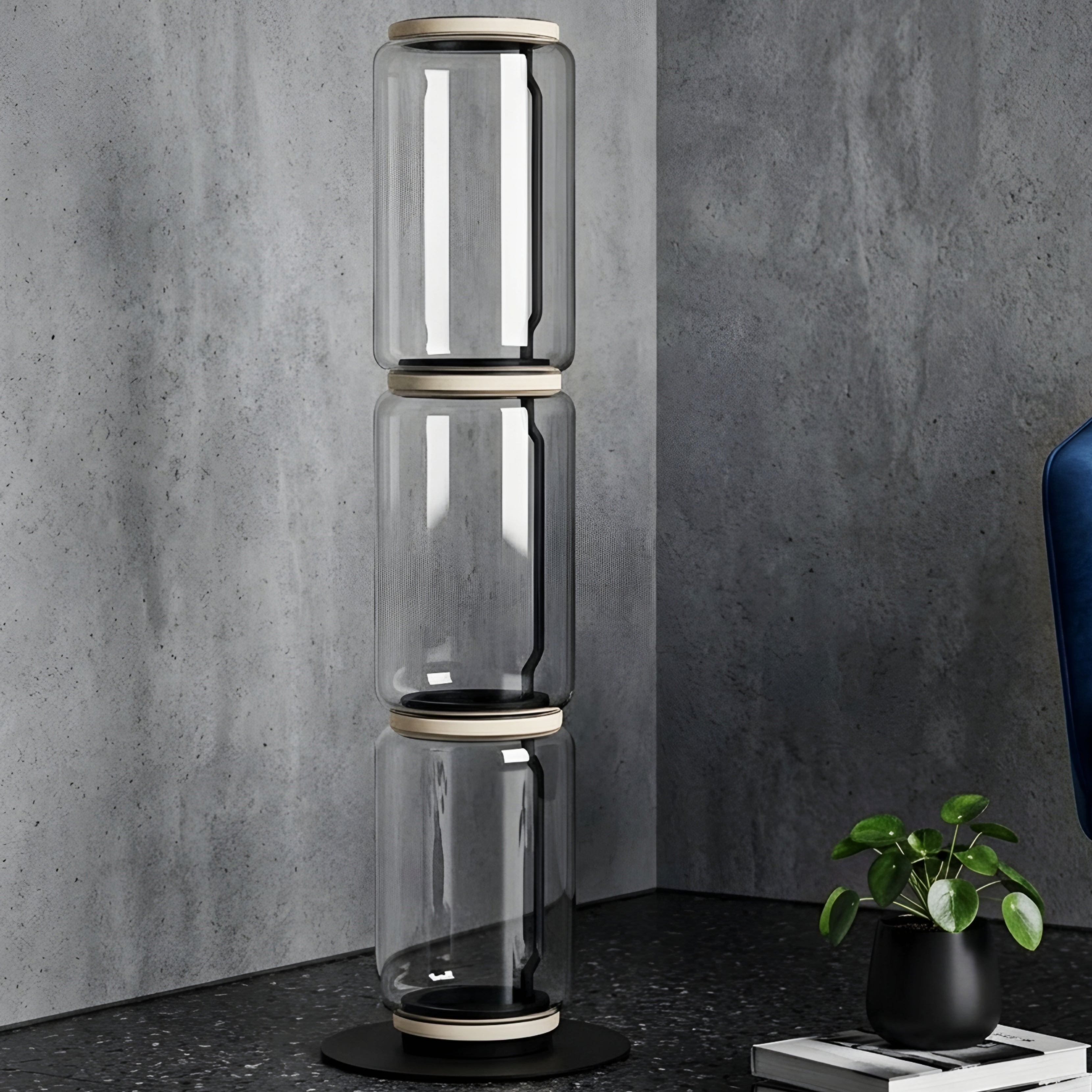 Vitrea Column Table Lamp – Modern Glass Cylinder Decorative Lighting Living Room Bedroom Candle LED